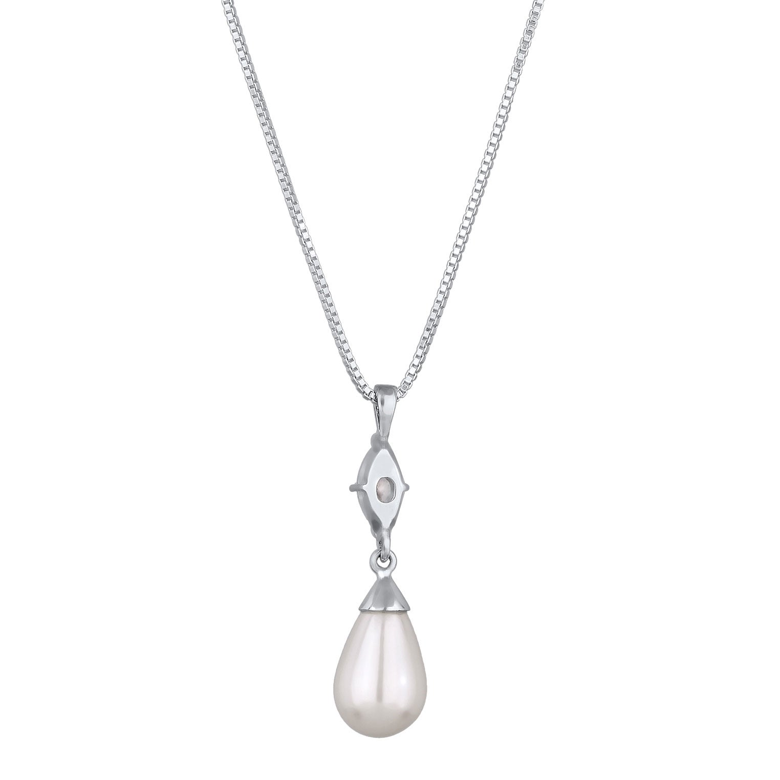 Silber - Elli | Tropfen-Halskette | Muschelkernperle & Zirkonia (Weiß) | 925 Sterling Silber