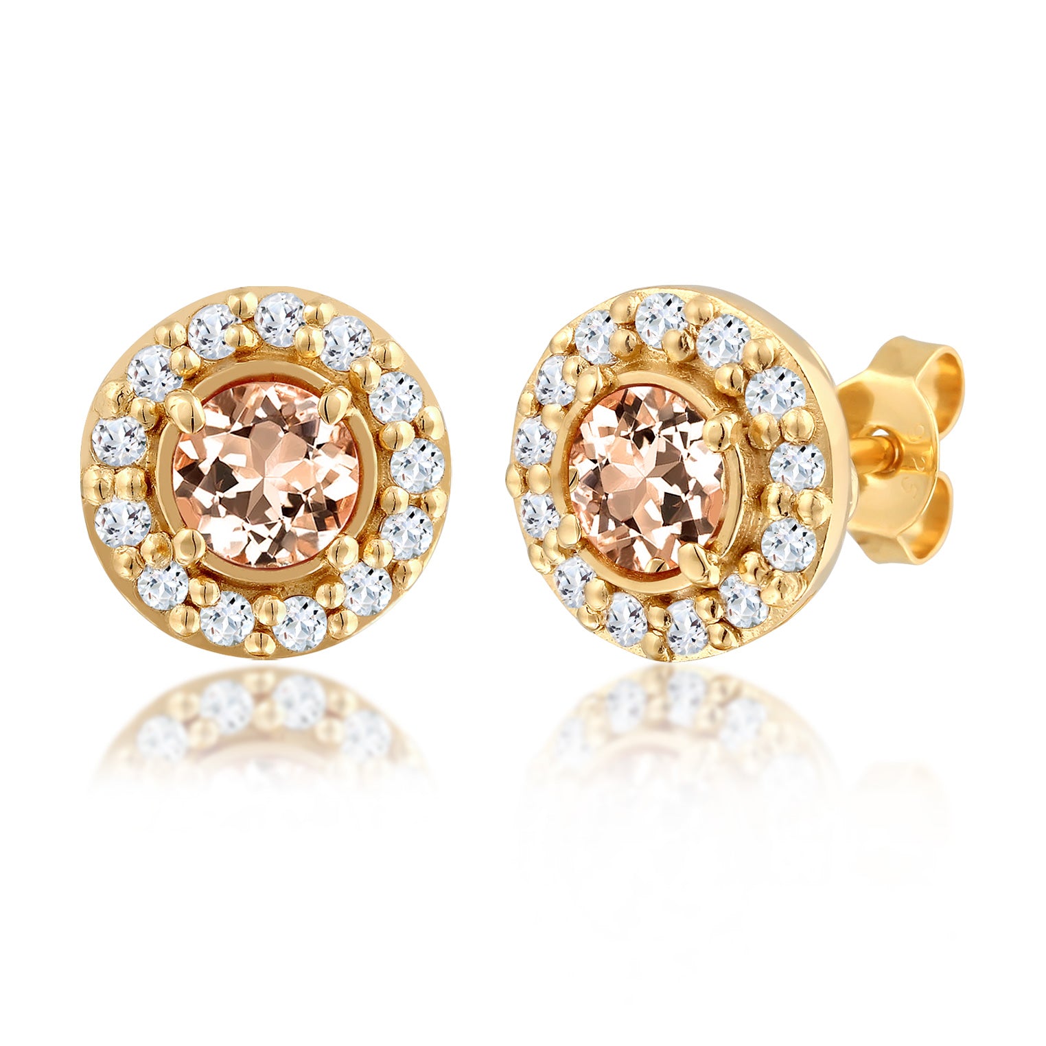 Gold - Elli PREMIUM | Ohrstecker Rund | Morganite, Topas (Pfirsich, Weiß) | 925 Sterling Silber