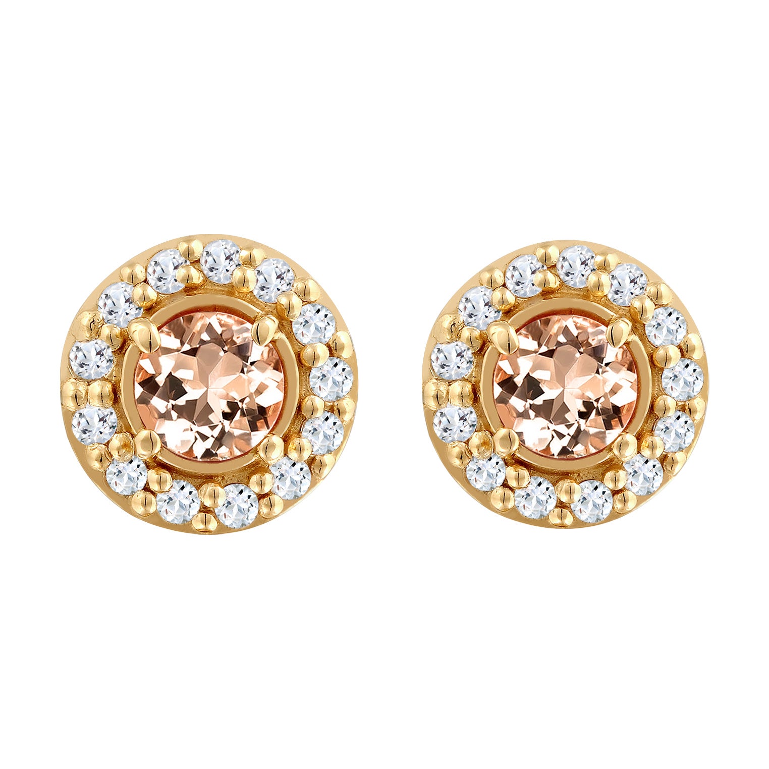 Gold - Elli PREMIUM | Ohrstecker Rund | Morganite, Topas (Pfirsich, Weiß) | 925 Sterling Silber