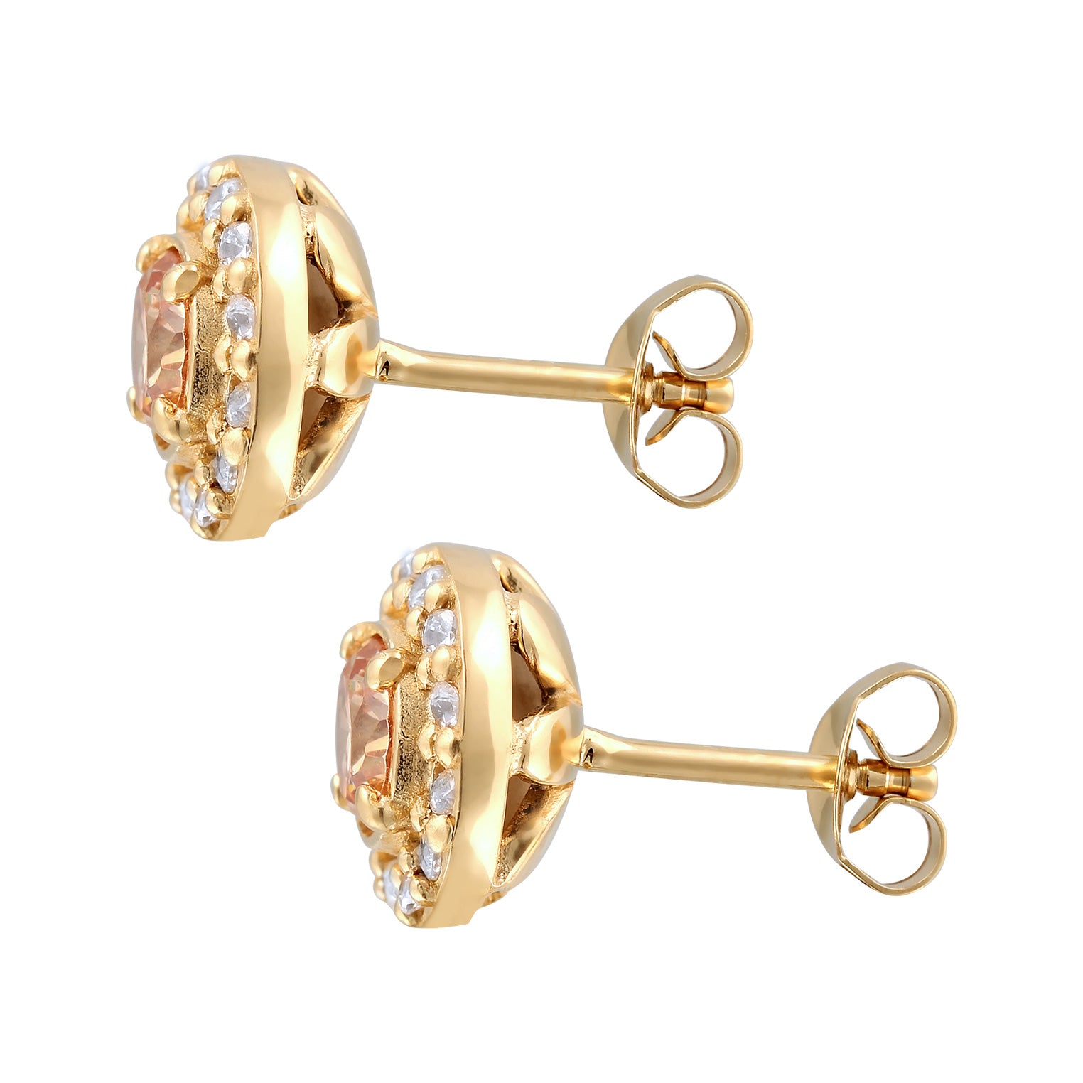 Gold - Elli PREMIUM | Ohrstecker Rund | Morganite, Topas (Pfirsich, Weiß) | 925 Sterling Silber