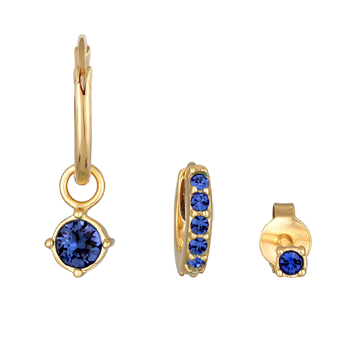 Blau - Elli | Ohrstecker Set | Glas Kristalle (Blau) | 925 Sterling Silber vergoldet