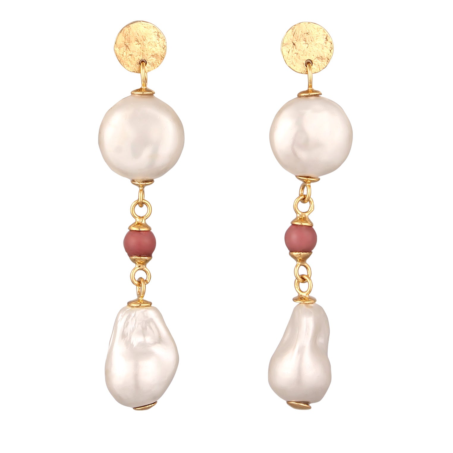 Gold - Elli PREMIUM | Ohrstecker Barock | Perlen & Rhodonit (Rosa) | 925 Sterling Silber vergoldet