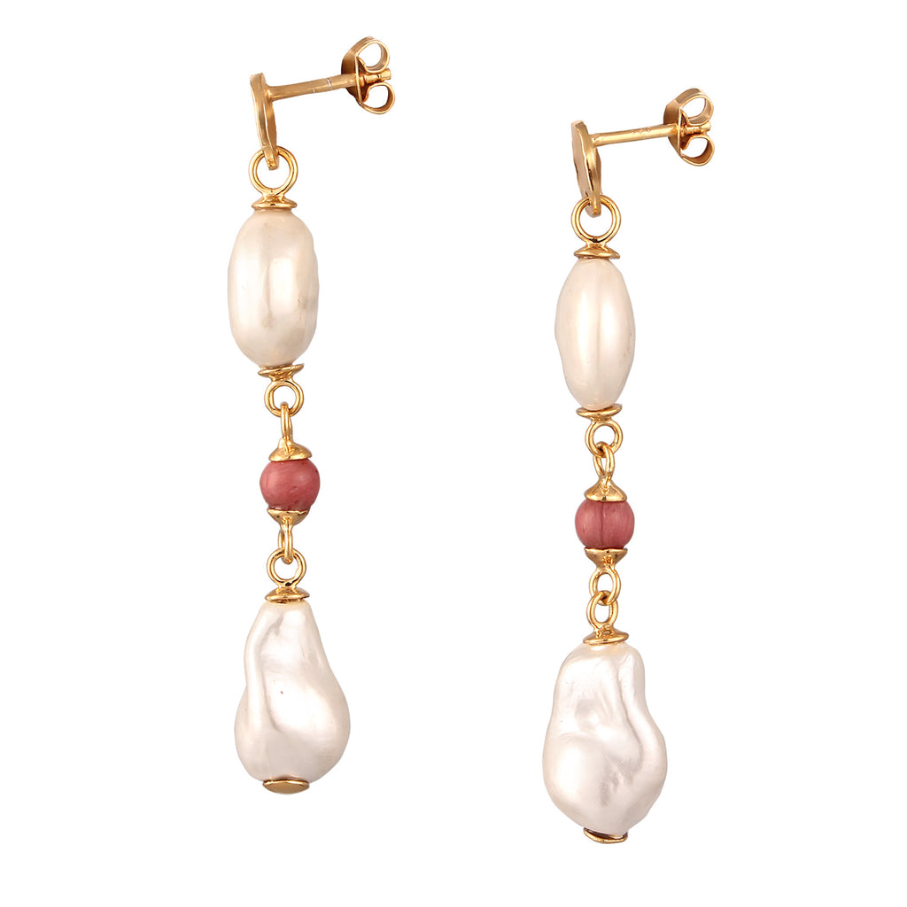 Gold - Elli PREMIUM | Ohrstecker Barock | Perlen & Rhodonit (Rosa) | 925 Sterling Silber vergoldet