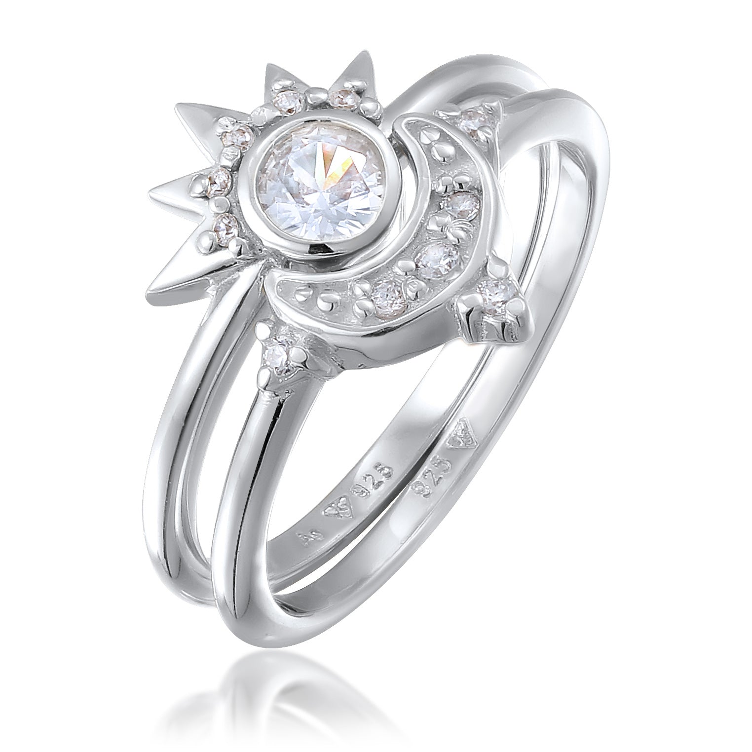 Silber - Elli | Ringset Mond Stern | Zirkonia (Weiß) | 925 Sterling Silber