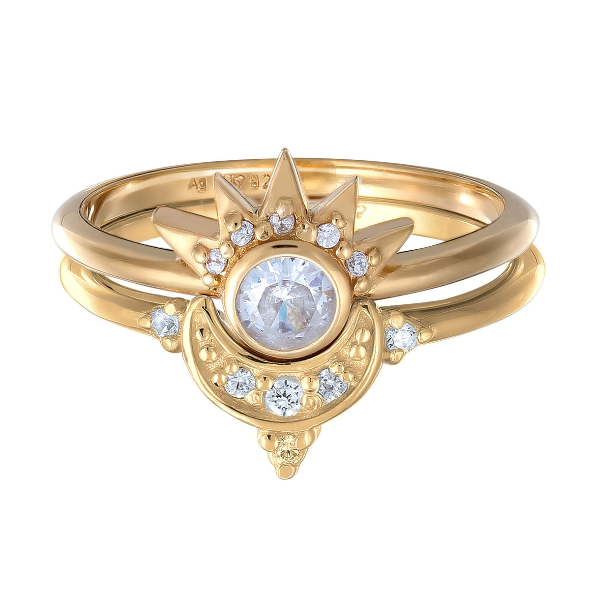 Gold - Elli | Ringset Mond Stern | Zirkonia (Weiß) | 925 Sterling Silber vergoldet