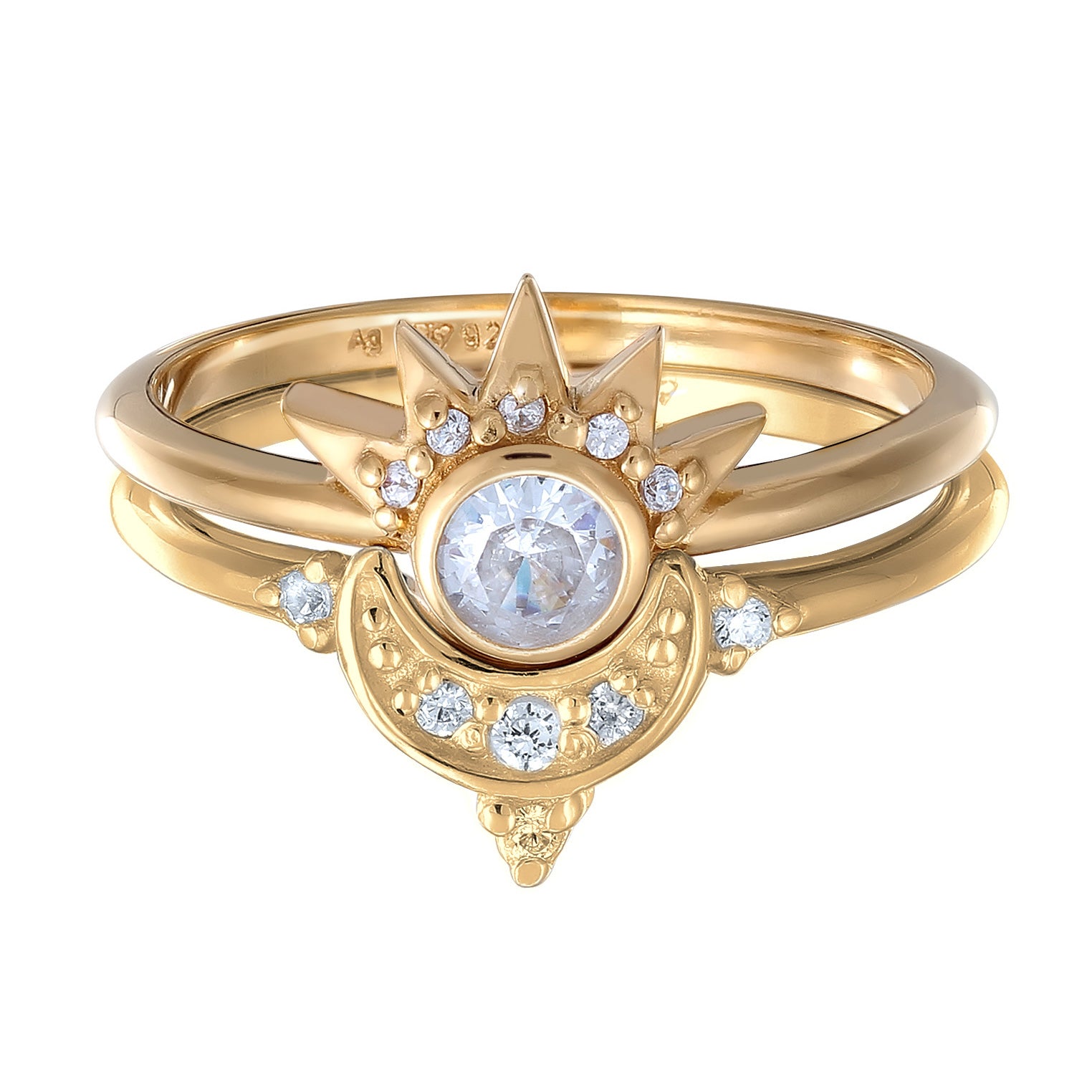 Gold - Elli | Ringset Mond Stern | Zirkonia (Weiß) | 925 Sterling Silber vergoldet