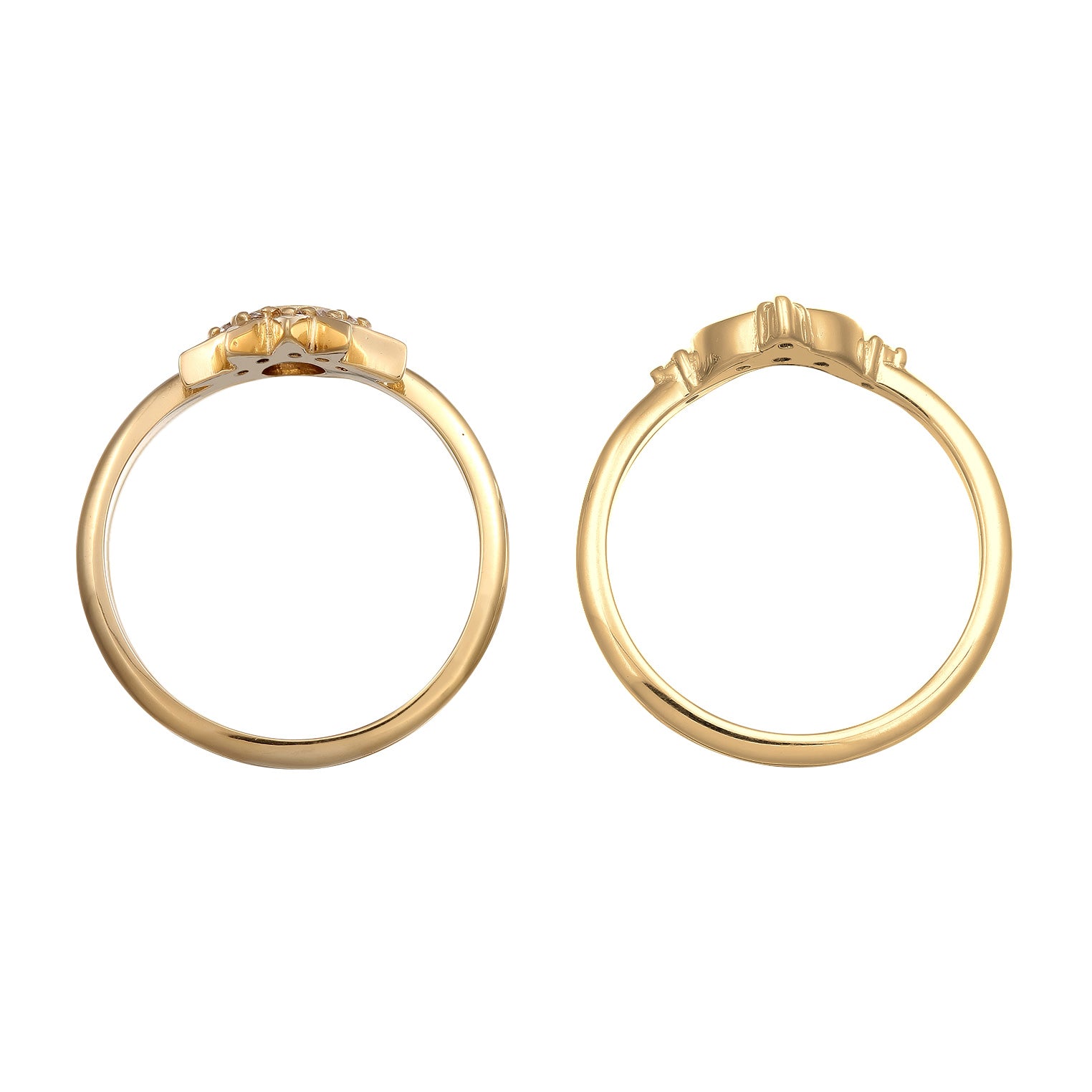 Gold - Elli | Ringset Mond Stern | Zirkonia (Weiß) | 925 Sterling Silber vergoldet