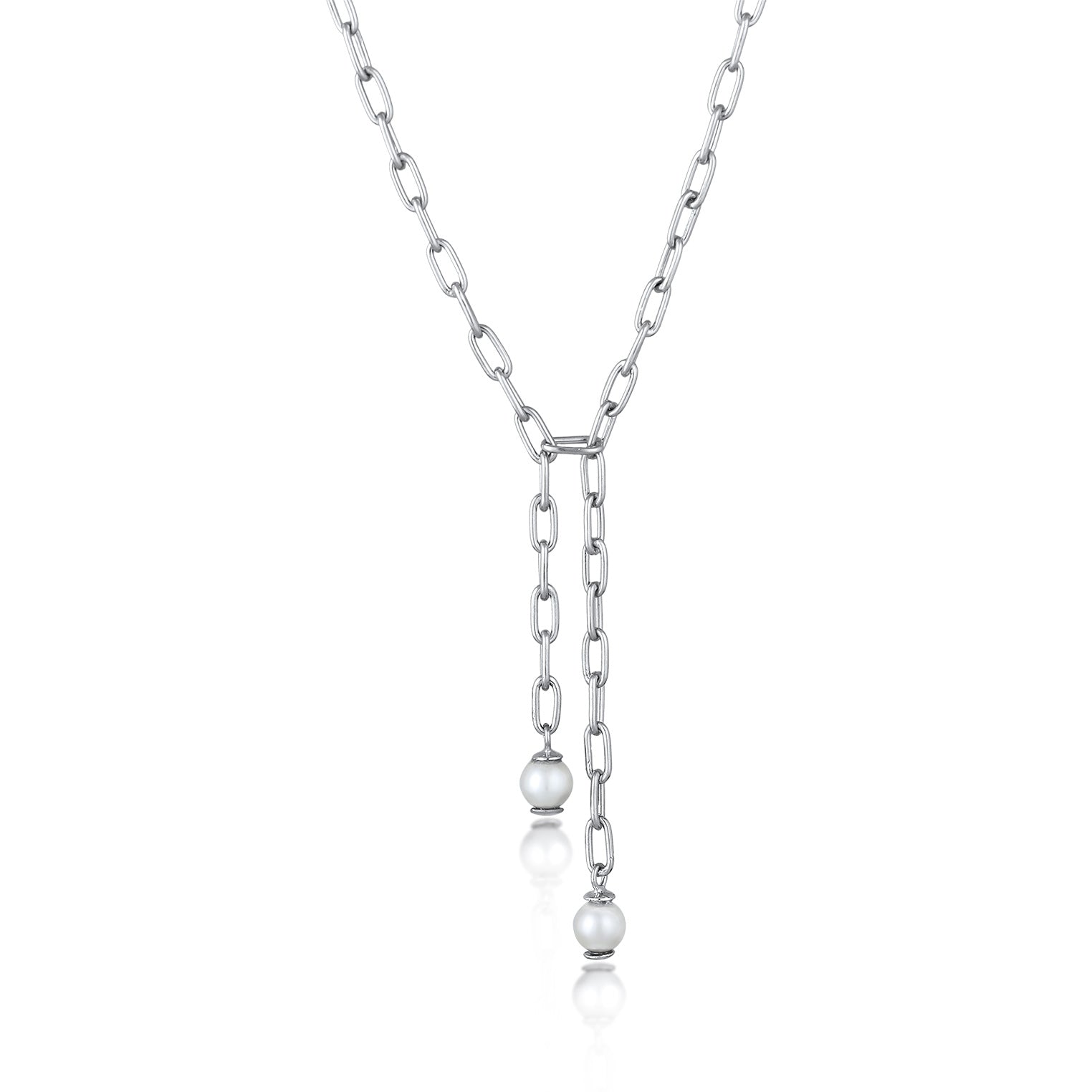 Silber - Elli PREMIUM | Y-Halskette | Synthetische Perlen (Weiß) | 925 Sterling Silber