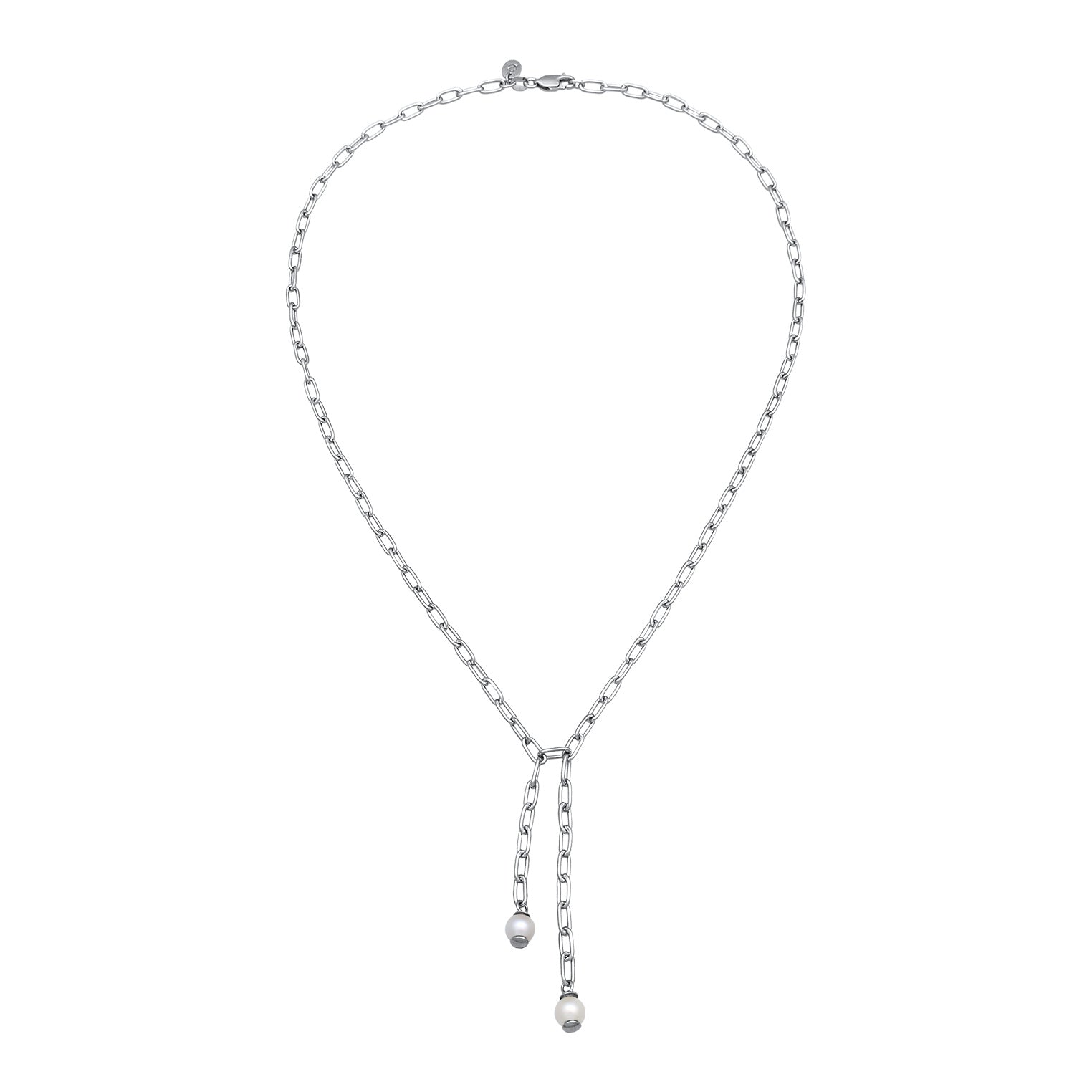 Silber - Elli PREMIUM | Y-Halskette | Synthetische Perlen (Weiß) | 925 Sterling Silber