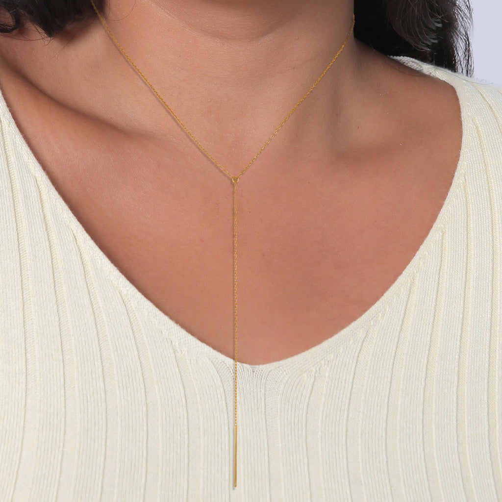Gold - Elli | Y-Halskette Stab | 925 Sterling Silber vergoldet
