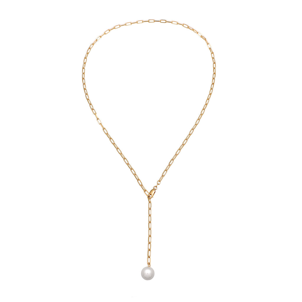 Gold - Elli | Y-Halskette | Synthetische Perle (Weiß) | 925 Sterling Silber vergoldet