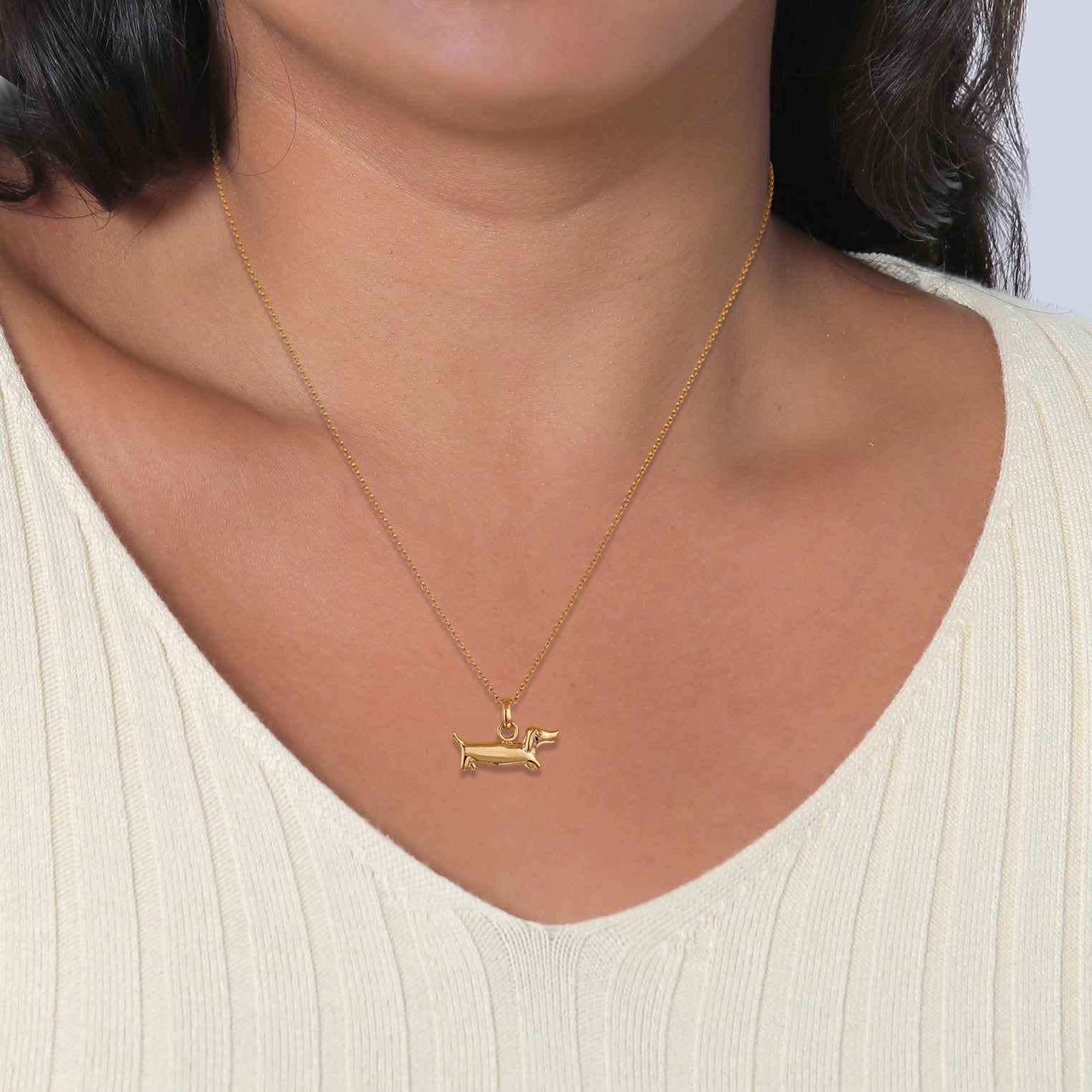 Gold - Elli | Halskette Dackel Anhänger | 925 Sterling Silber vergoldet