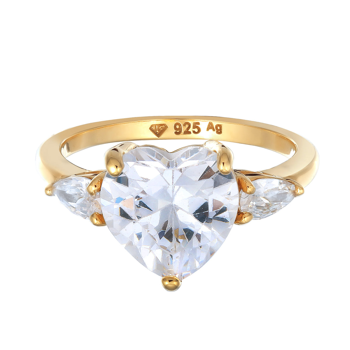 Gold - Elli | Ring Herz | Zirkonia (Weiß) | 925 Sterling Silber vergoldet