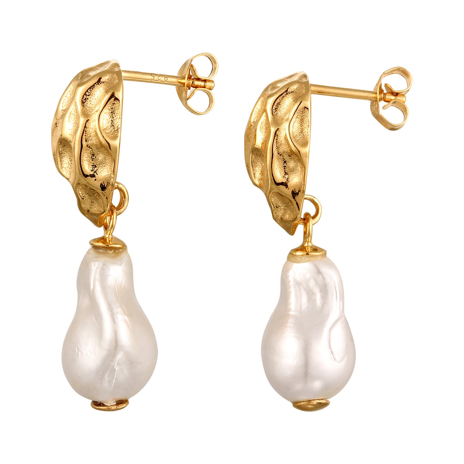 Gold - Elli | Ohrstecker Barock | Muschelperlen (Weiß) | 925 Sterling Silber vergoldet