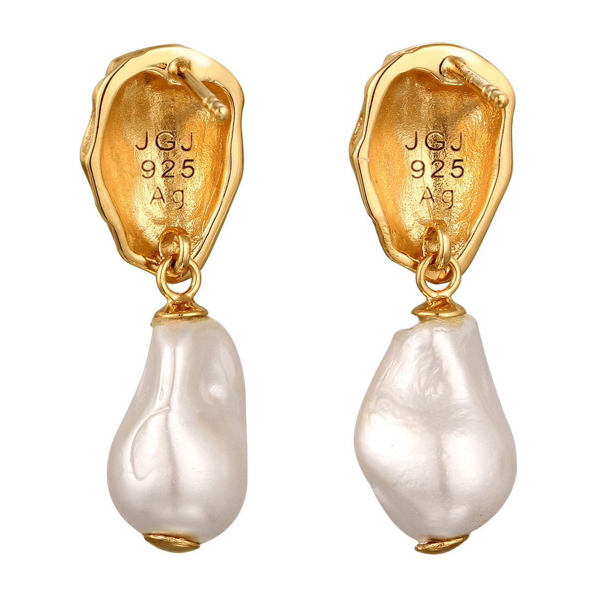 Gold - Elli | Ohrstecker Barock | Muschelperlen (Weiß) | 925 Sterling Silber vergoldet