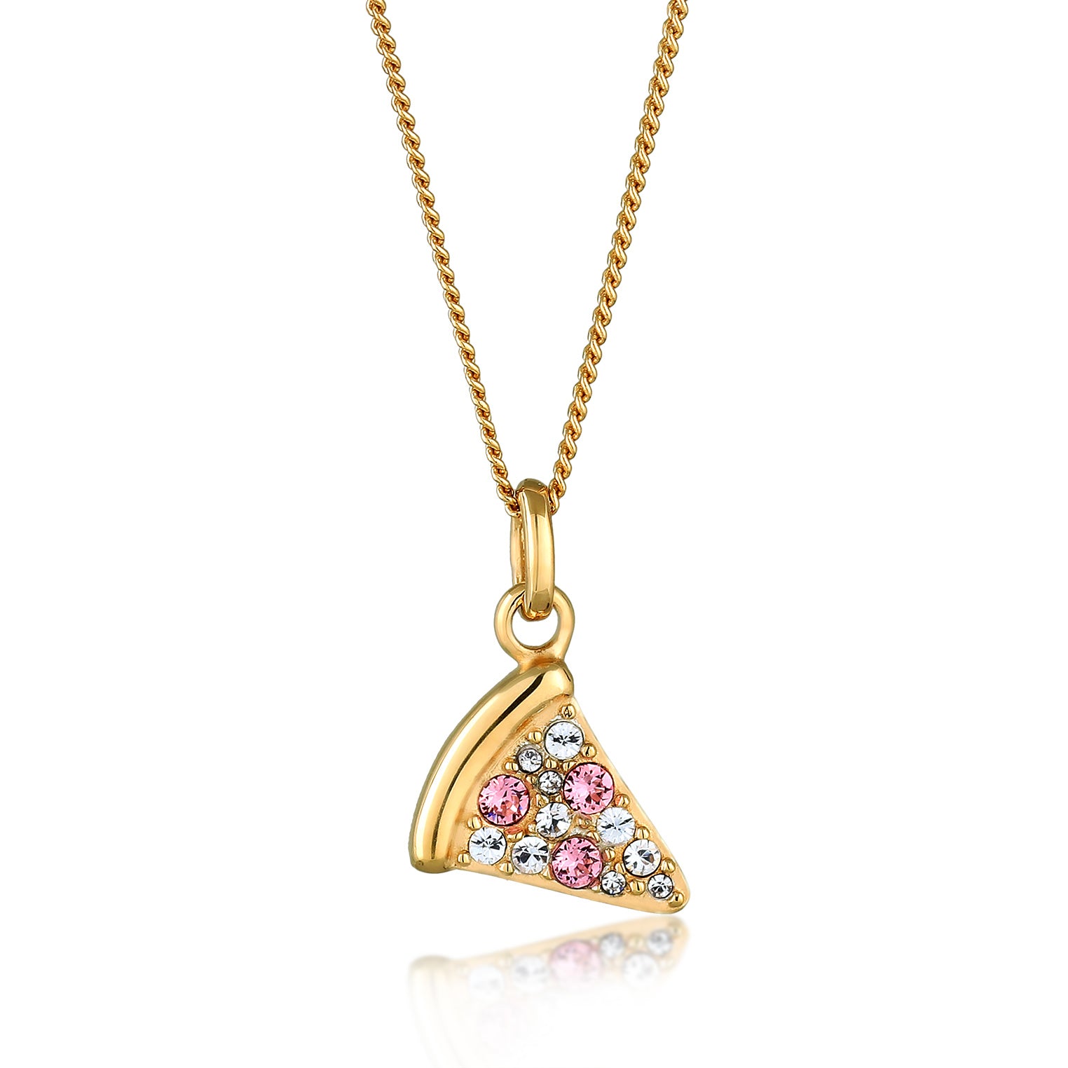Gold - Elli | Halskette Pizzastück | Mit Kristallen von Swarovski® (Weiß, Rosa) | 925 Sterling Silber vergoldet