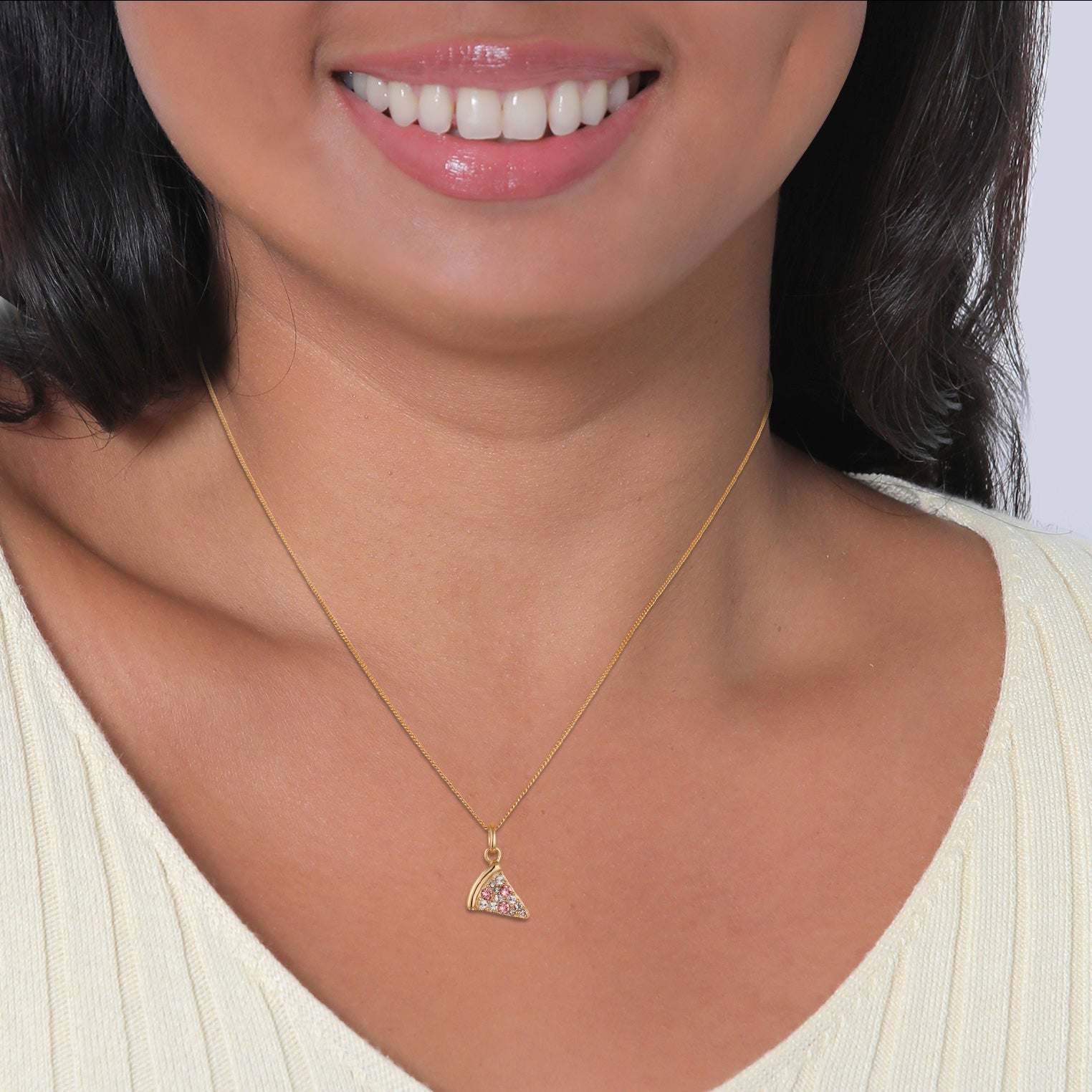Gold - Elli | Halskette Pizzastück | Mit Kristallen von Swarovski® (Weiß, Rosa) | 925 Sterling Silber vergoldet