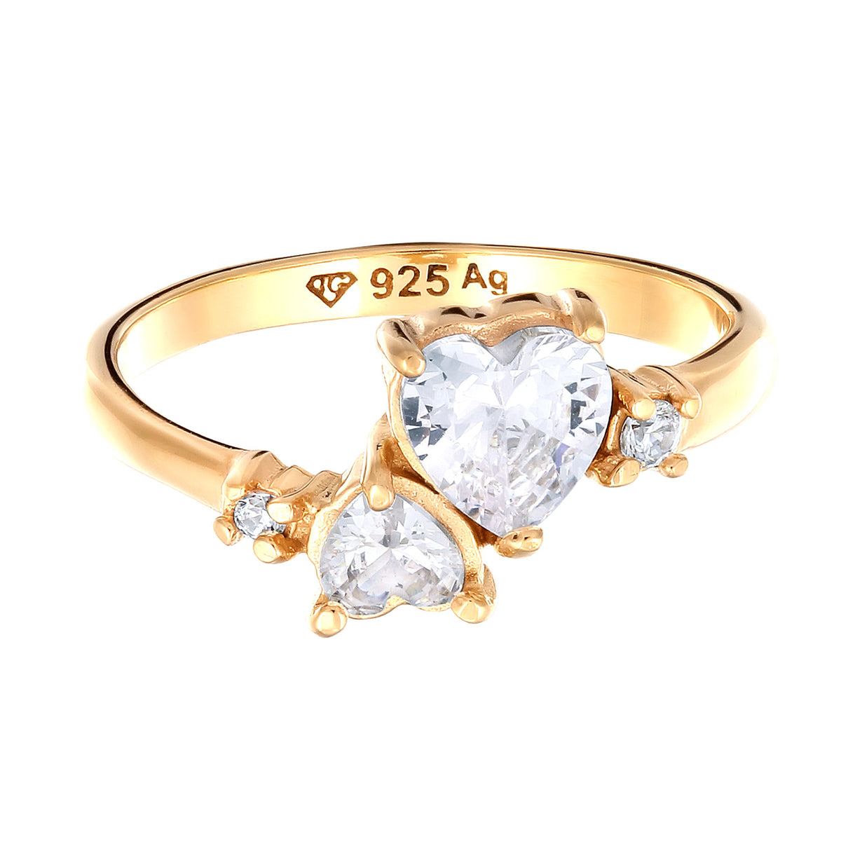Gold - Elli | Ring Herzen | Zirkonia (Weiß) | 925 Sterling Silber vergoldet
