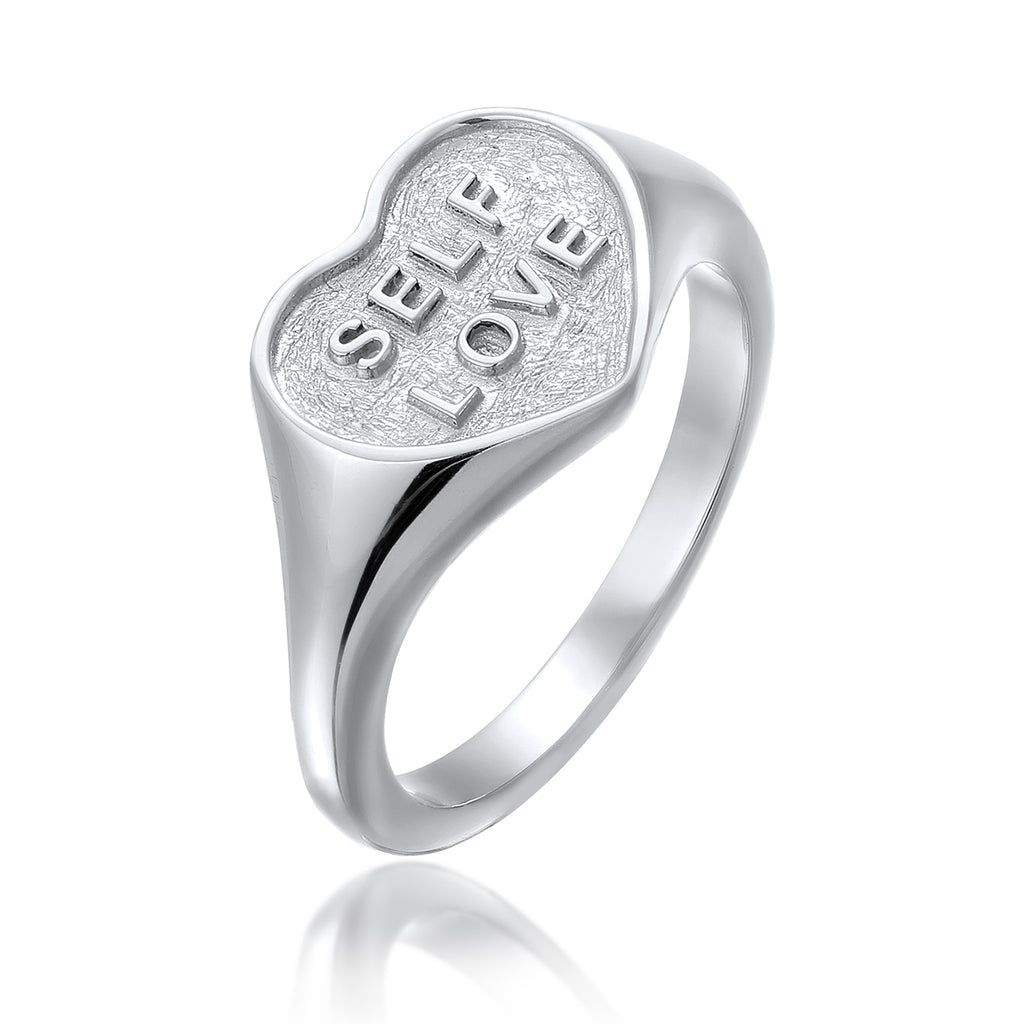 Silber - Elli | Siegelring Herz SELF LOVE | 925 Sterling Silber
