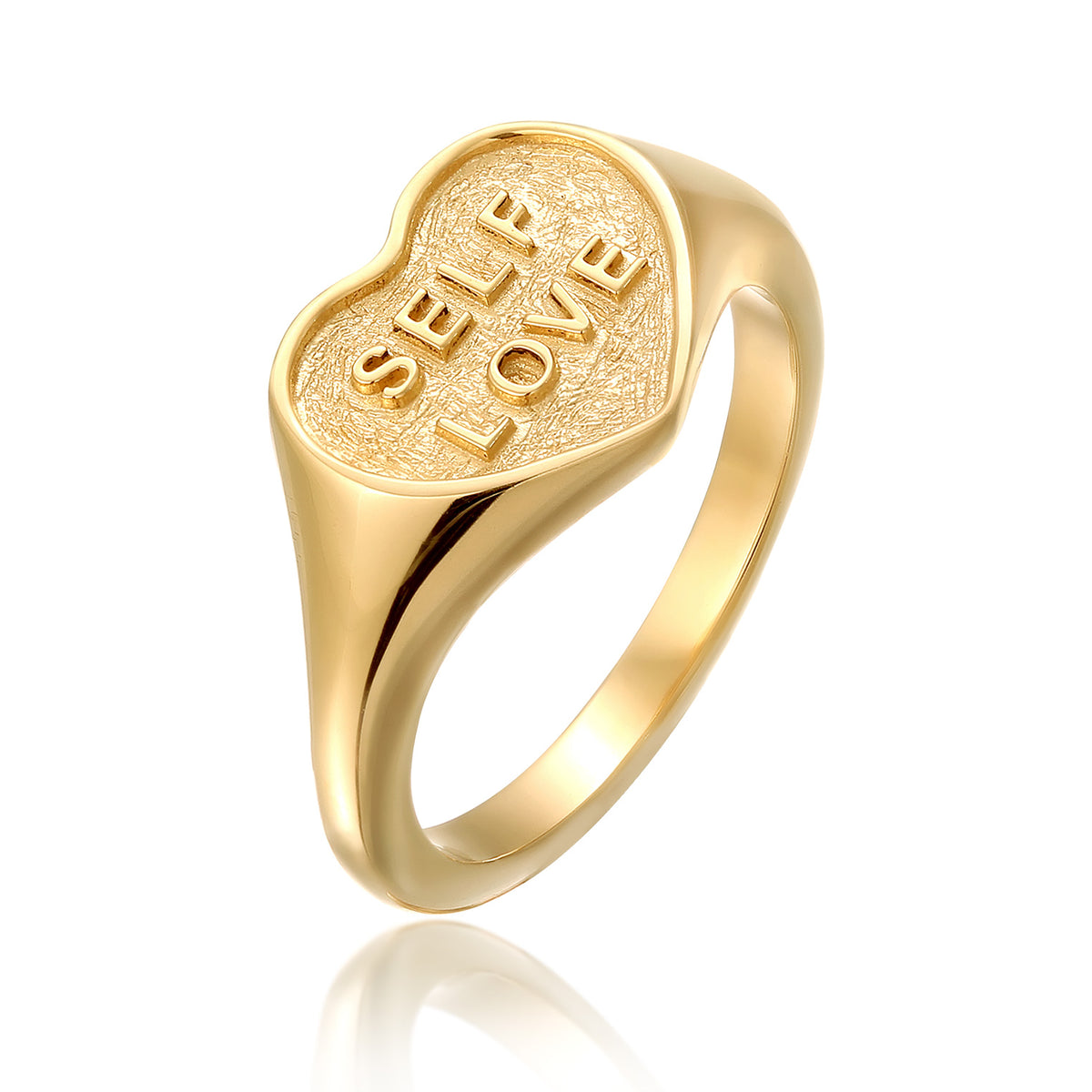 Gold - Elli | Siegelring Herz SELF LOVE | 925 Sterling Silber vergoldet