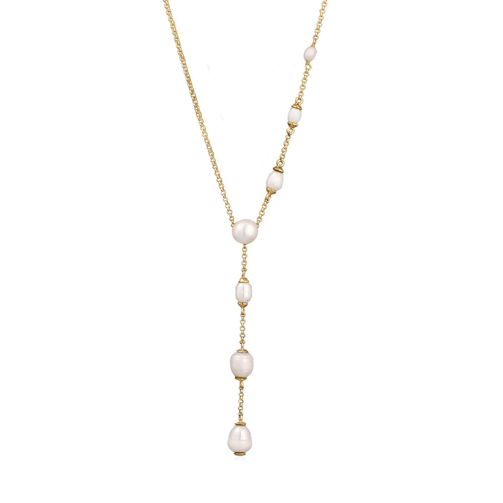 Y-Halskette | Süßwasserzuchtperlen (Weiß)