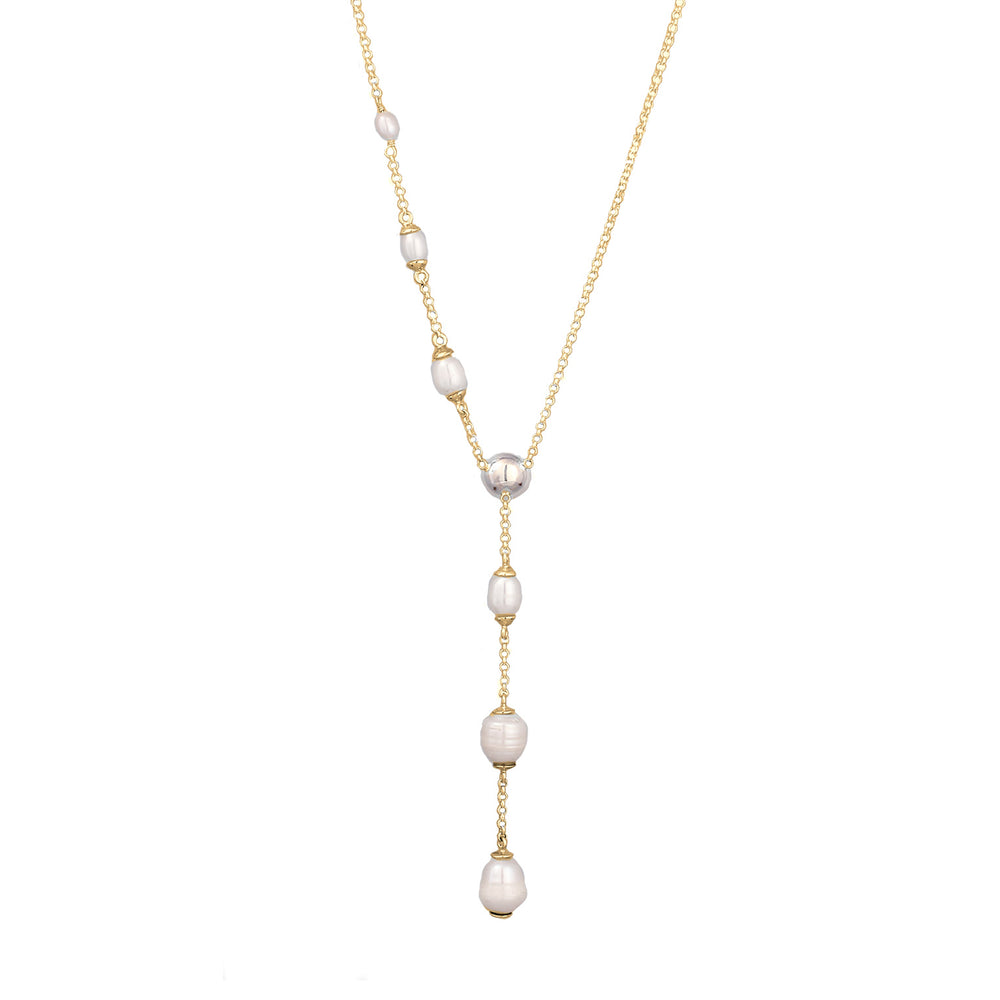 Y-Halskette | Süßwasserzuchtperlen (Weiß)