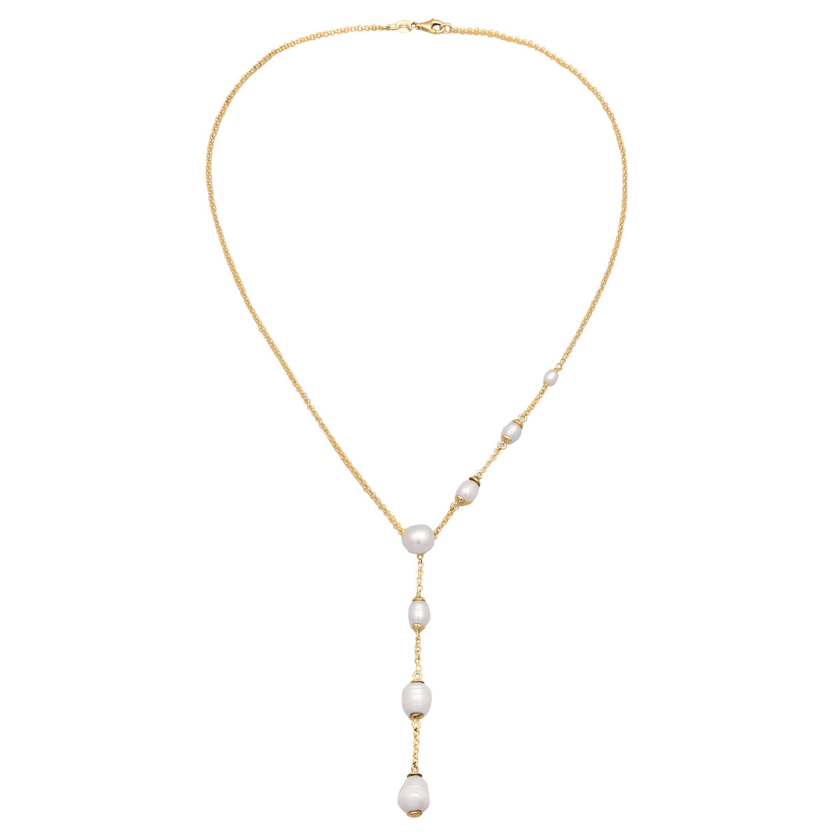 Gold - Elli | Y-Halskette | Süßwasserzuchtperlen (Weiß) | 925 Sterling Silber vergoldet