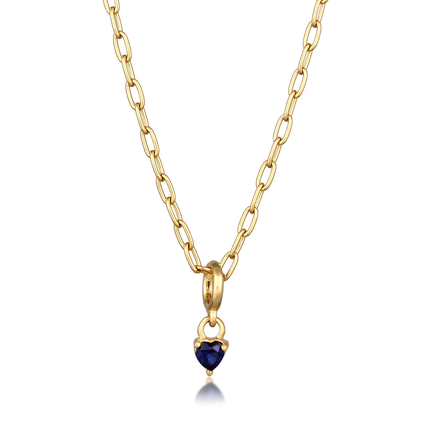 Gold - Elli PREMIUM | Glieder-Halskette Herz | Saphir (Blau) | 925 Sterling Silber vergoldet