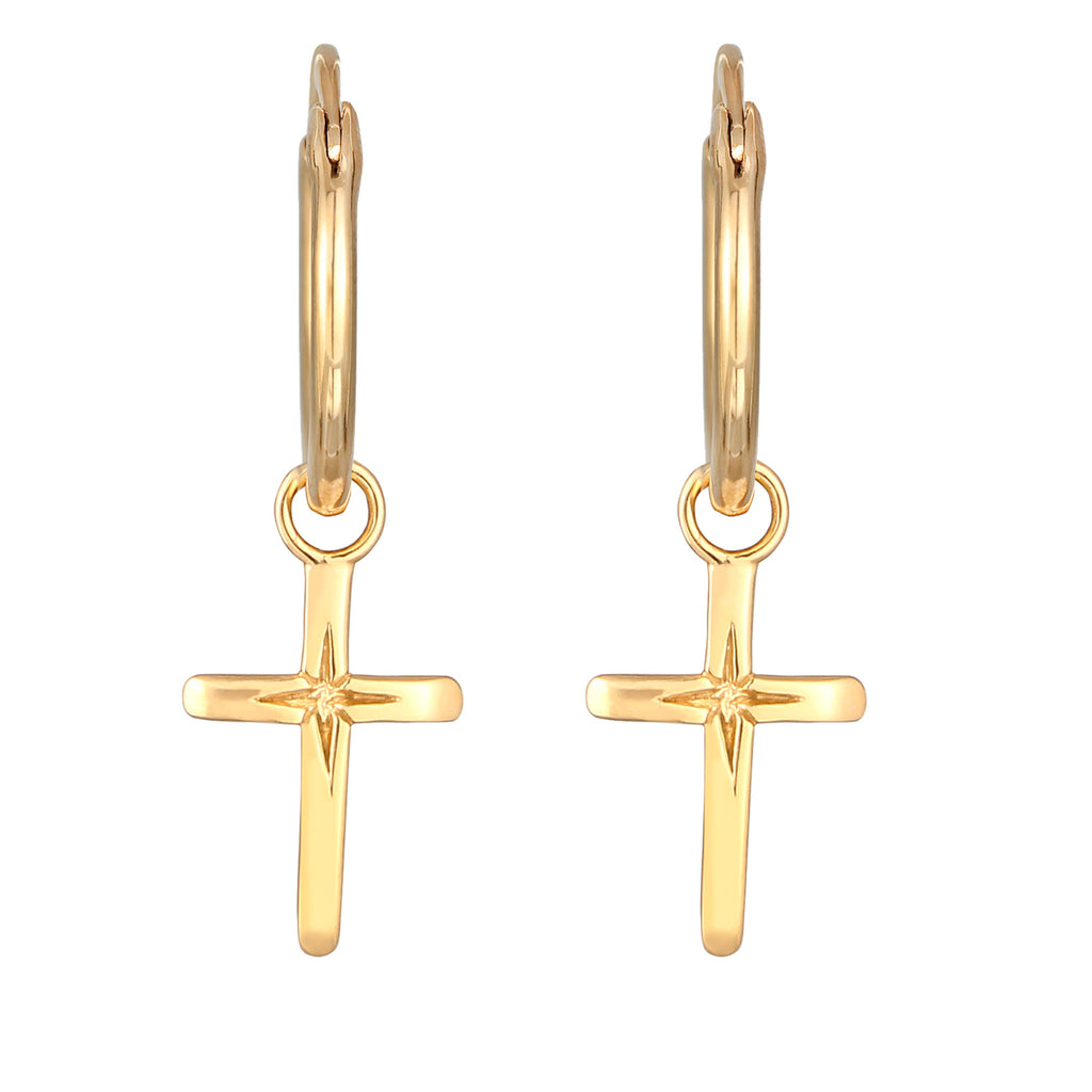 Gold - Elli | Creolen Kreuz | 925 Sterling Silber vergoldet