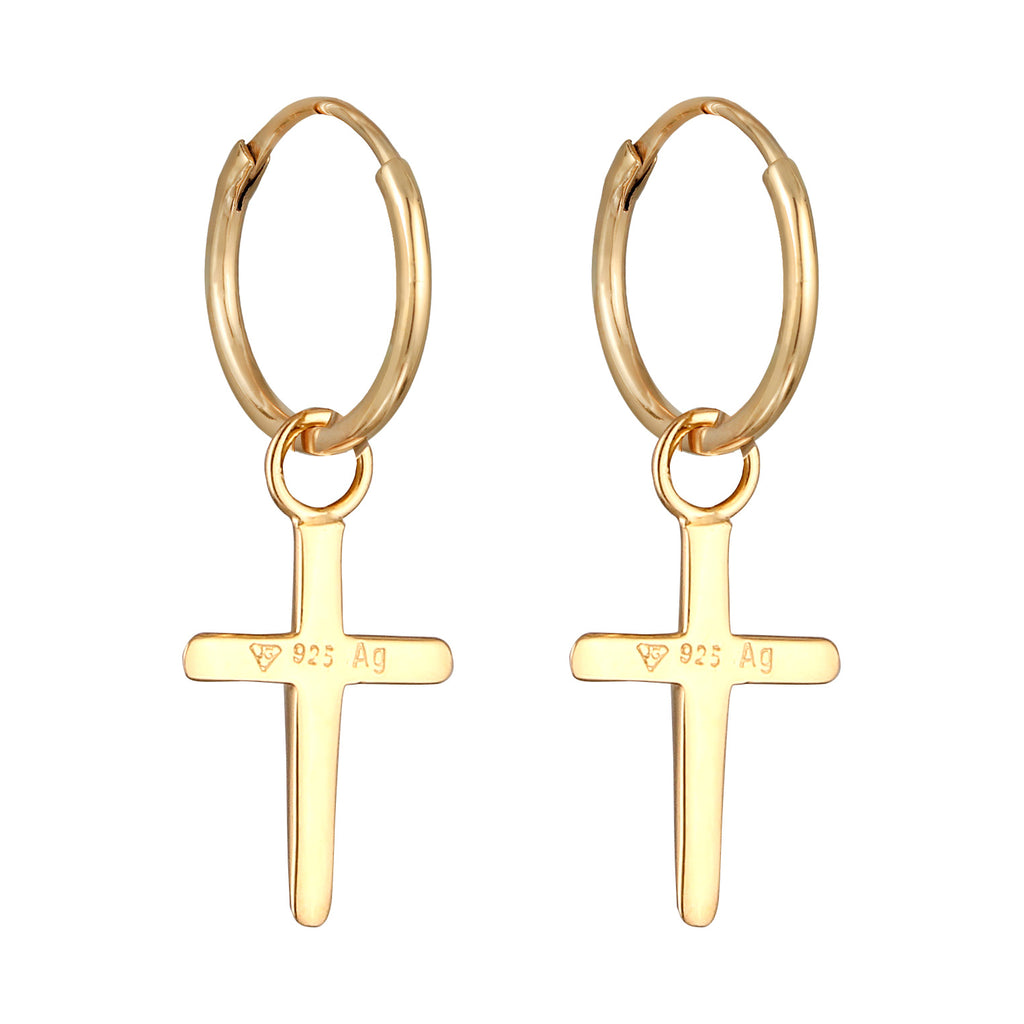 Gold - Elli | Creolen Kreuz | 925 Sterling Silber vergoldet