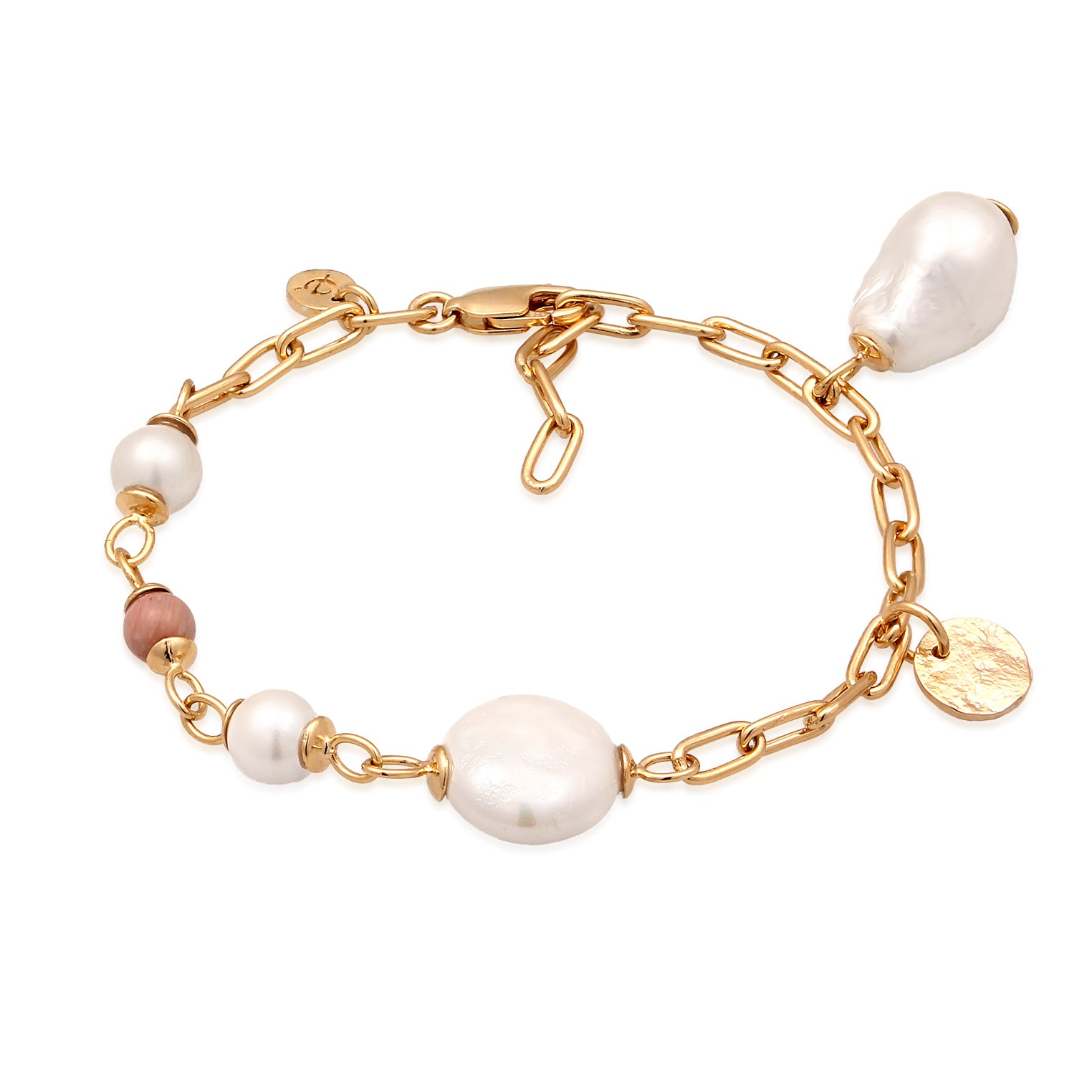 Gold - Elli PREMIUM | Armband Barock | Perlen & Rhodonit (Rosa) | 925 Sterling Silber vergoldet