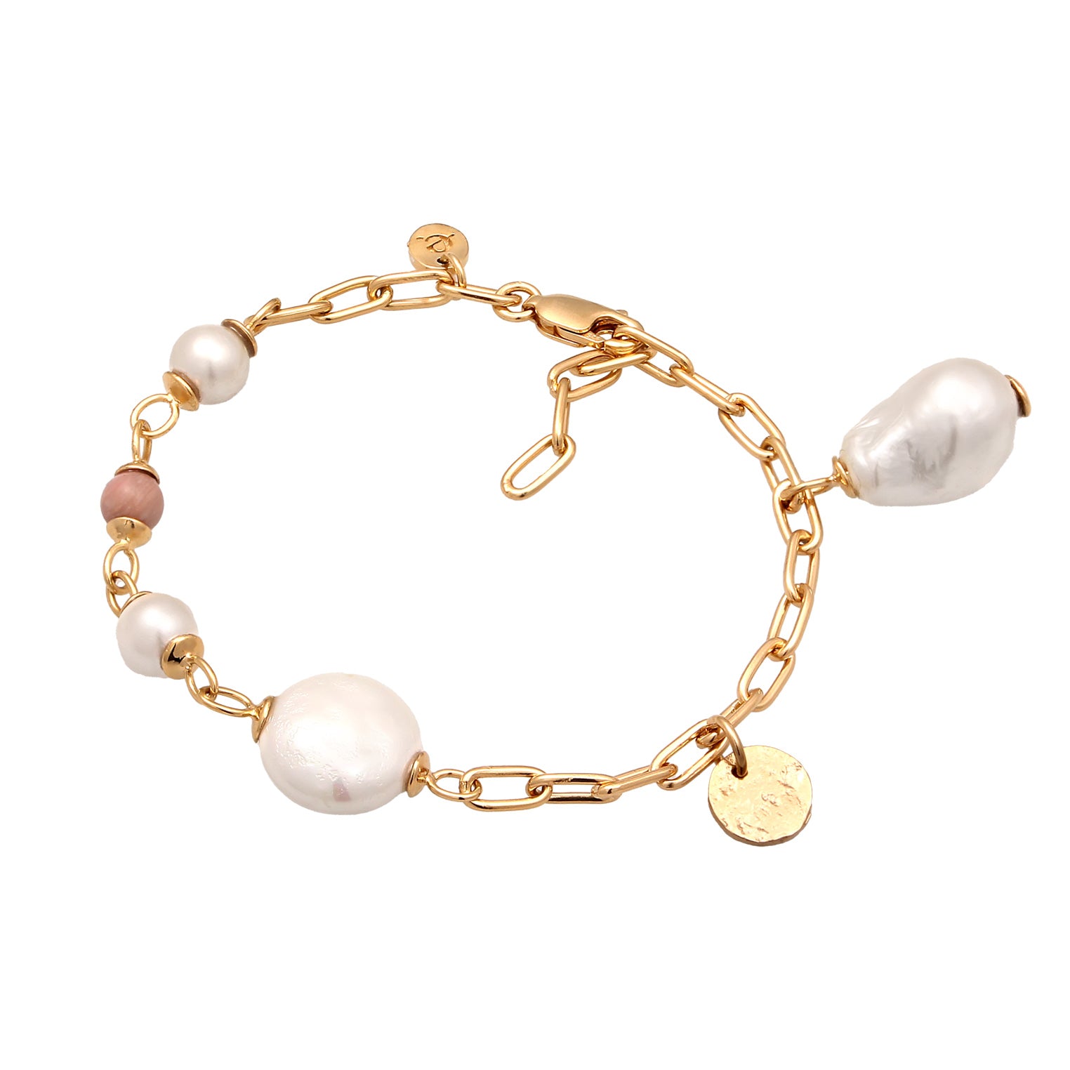 Gold - Elli PREMIUM | Armband Barock | Perlen & Rhodonit (Rosa) | 925 Sterling Silber vergoldet