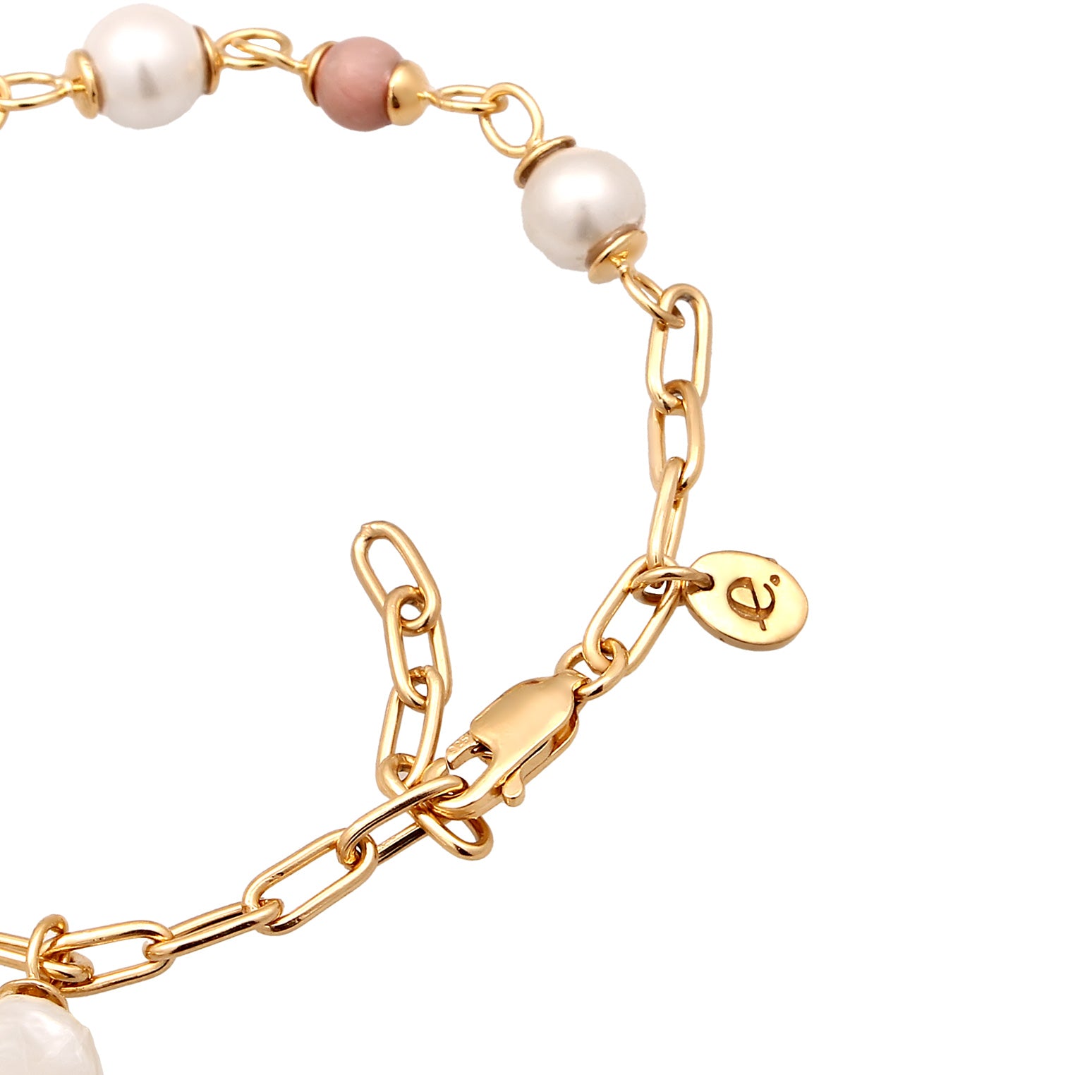 Gold - Elli PREMIUM | Armband Barock | Perlen & Rhodonit (Rosa) | 925 Sterling Silber vergoldet