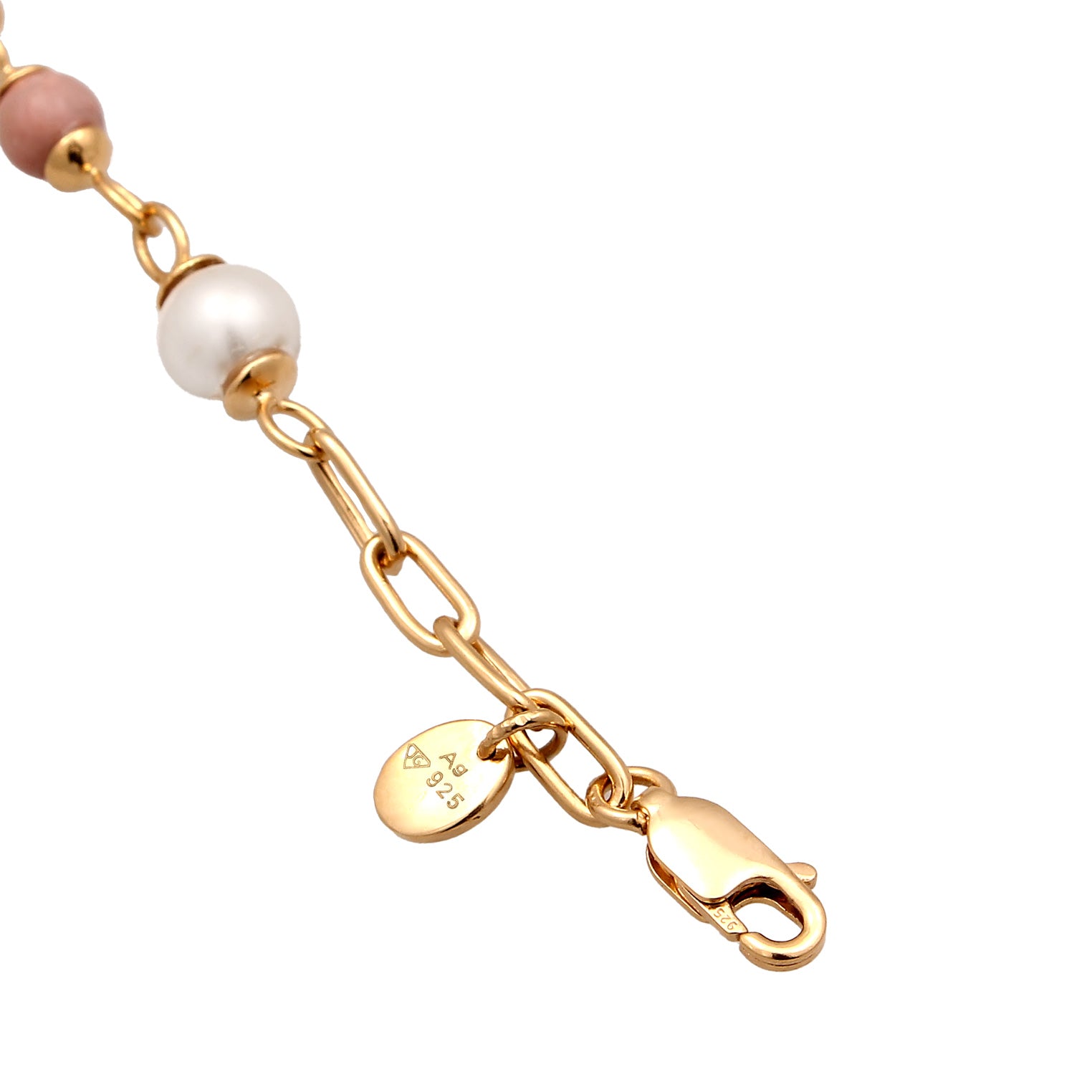 Gold - Elli PREMIUM | Armband Barock | Perlen & Rhodonit (Rosa) | 925 Sterling Silber vergoldet