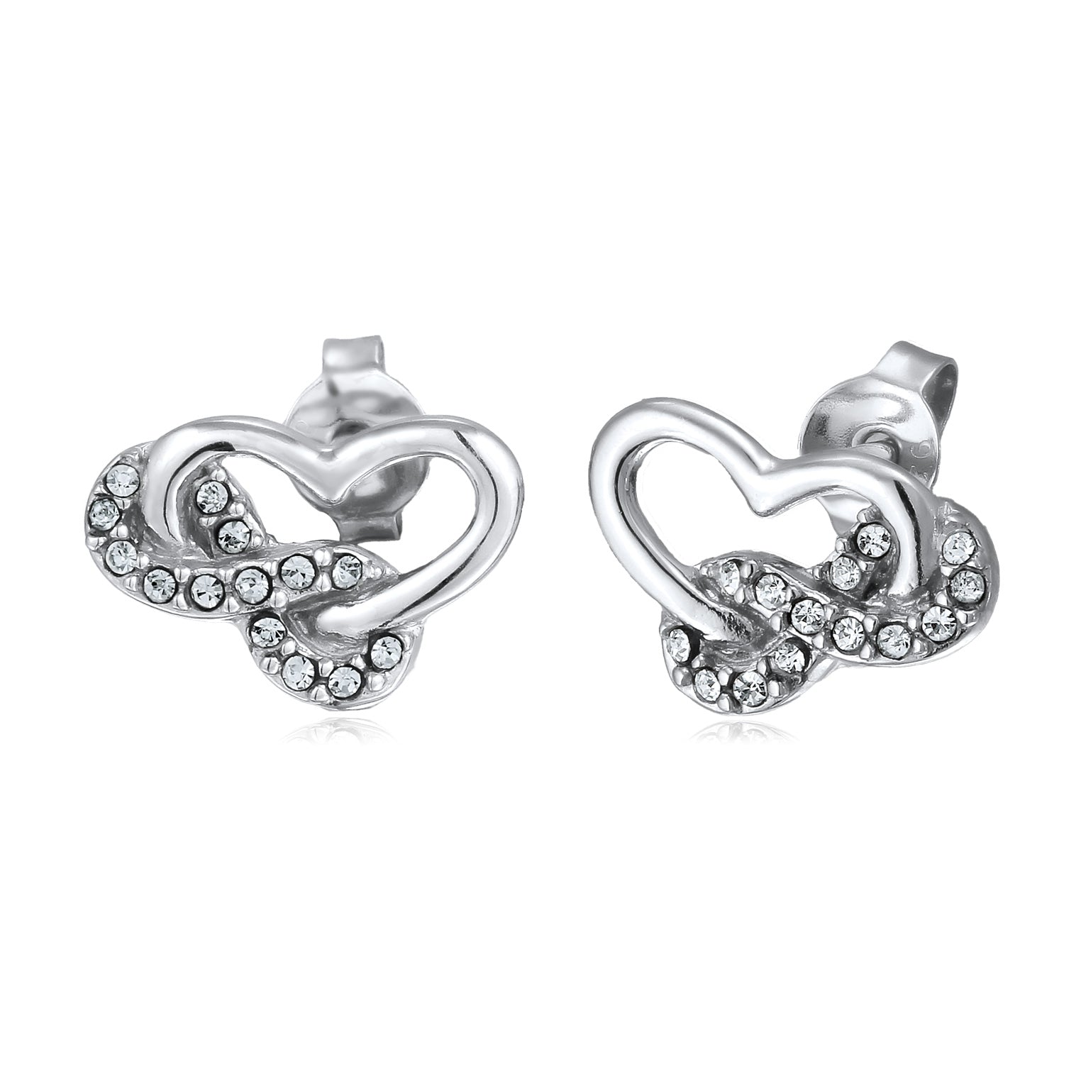 Silber - Elli | Ohrstecker Herz | Infintiy Glas Kristalle (Weiß) | 925 Sterling Silber