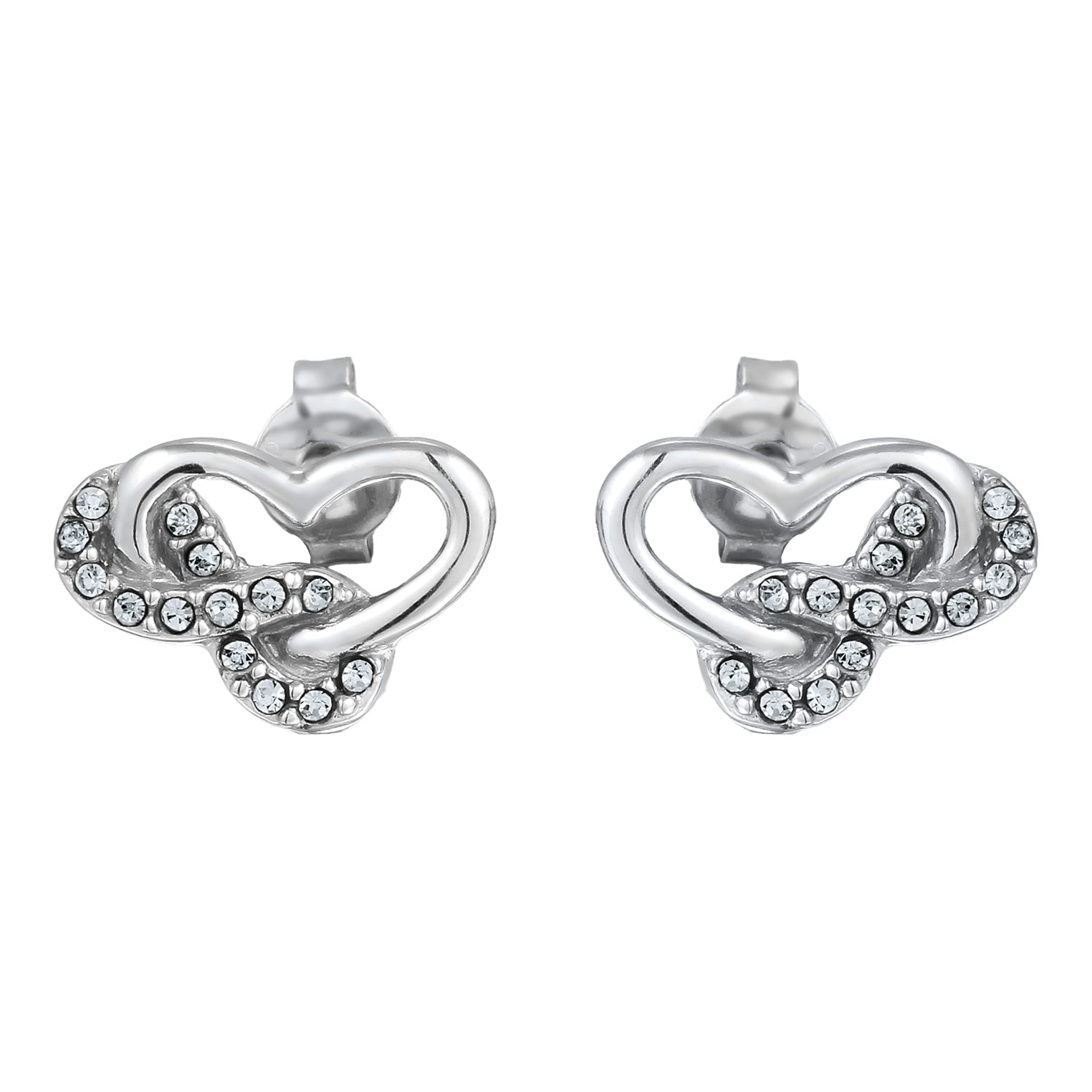 Silber - Elli | Ohrstecker Herz | Infintiy Glas Kristalle (Weiß) | 925 Sterling Silber