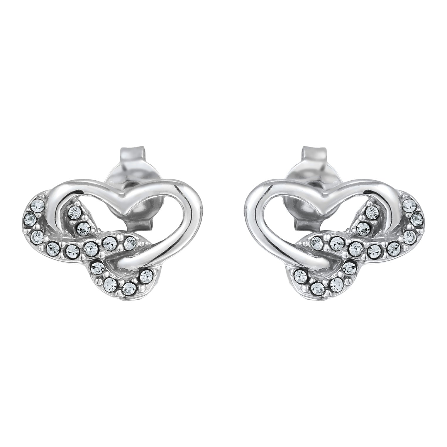 Silber - Elli | Ohrstecker Herz | Mit Kristallen von Swarovski® (Weiß) | 925 Sterling Silber