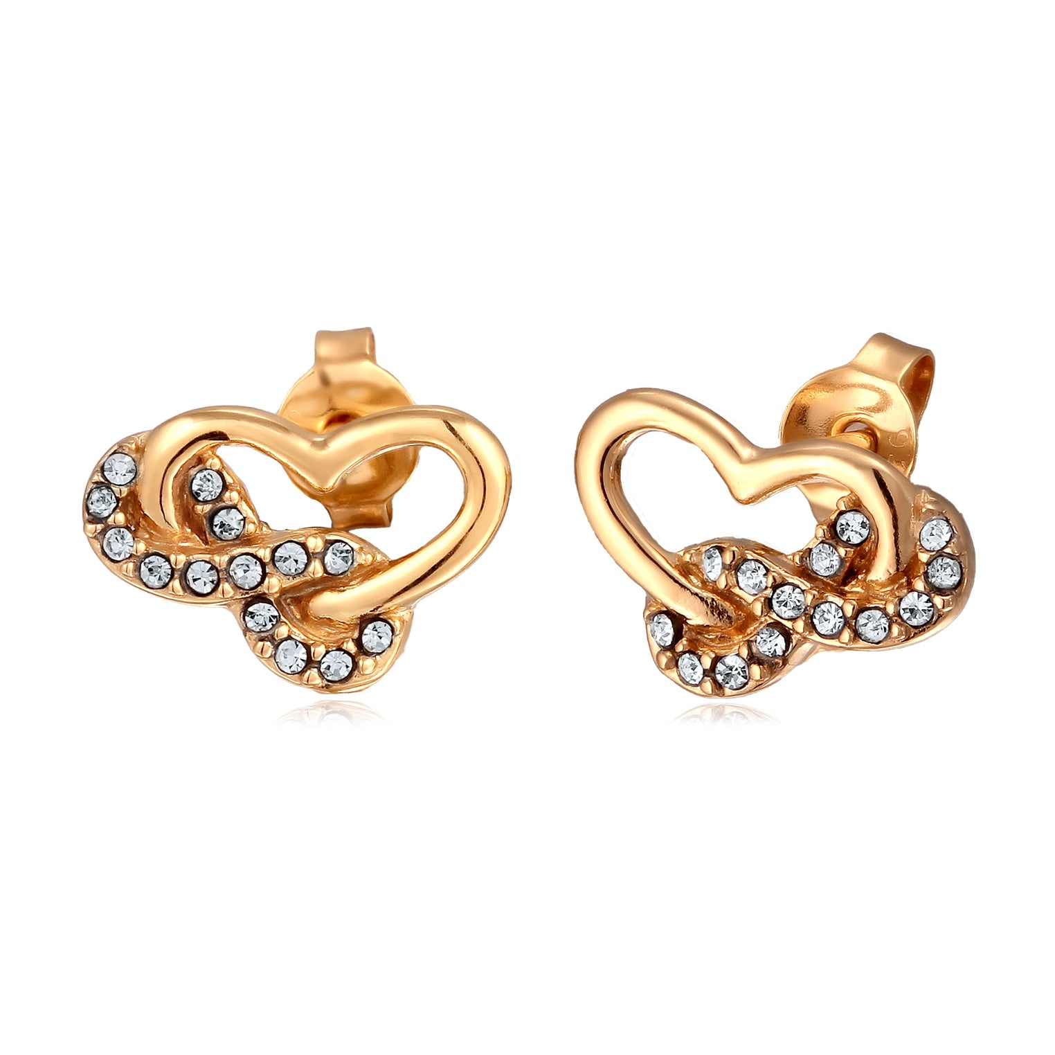 Gold - Elli | Ohrstecker Herz | Mit Kristallen von Swarovski® (Weiß) | 925 Sterling Silber vergoldet