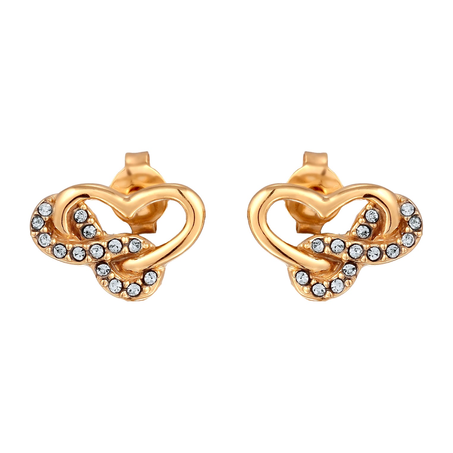 Gold - Elli | Ohrstecker Herz | Mit Kristallen von Swarovski® (Weiß) | 925 Sterling Silber vergoldet