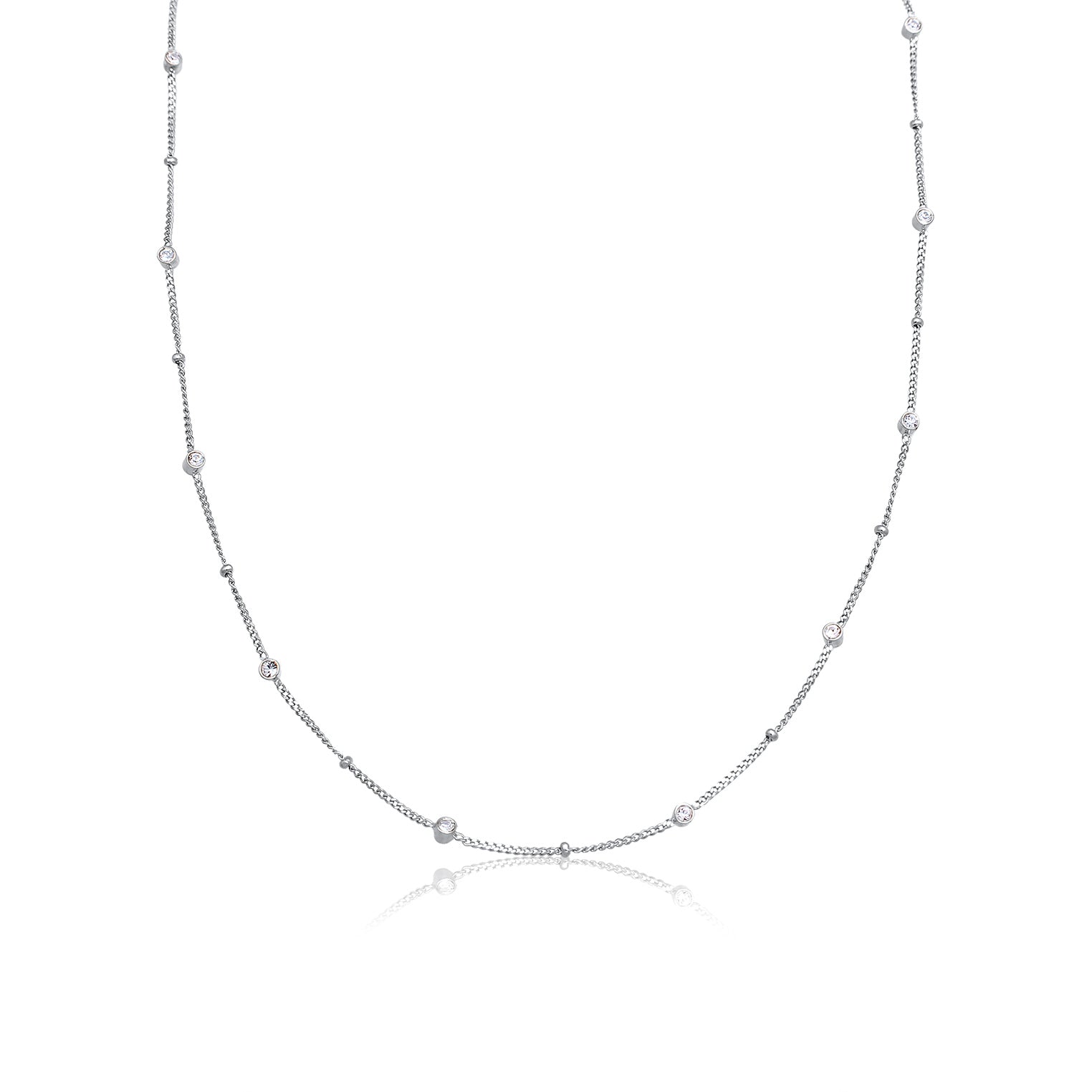 Silber - Elli | Kugel-Halskette | Mit Kristallen von Swarovski® (Weiß) | 925 Sterling Silber