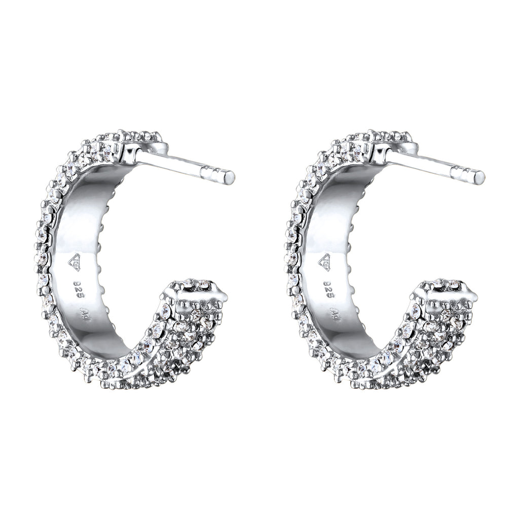 Silber - Elli | Creolen | Mit Kristallen von Swarovski® (Weiß) | 925 Sterling Silber