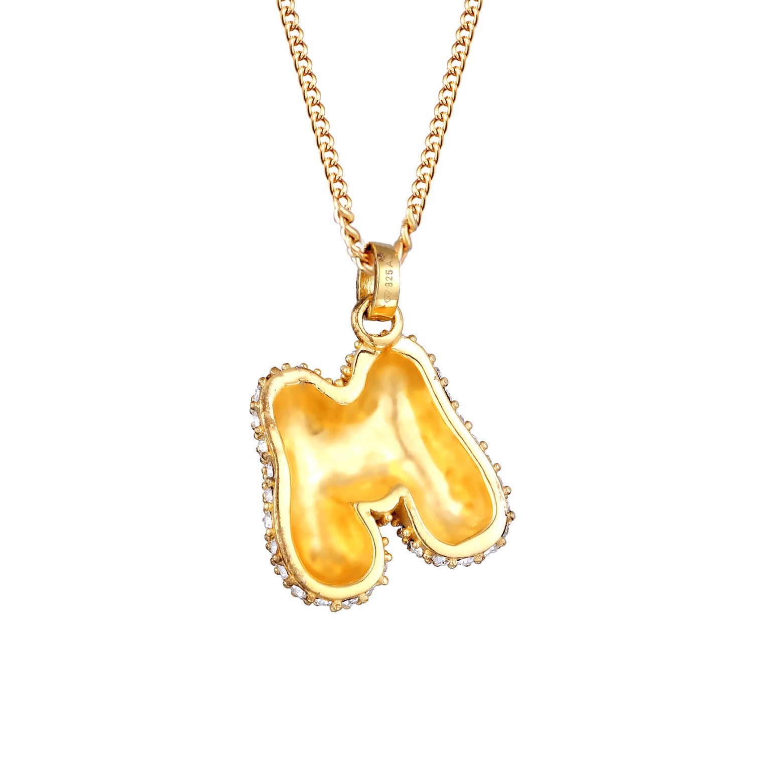 Gold - Elli | Halskette Bubble Buchstabe M | Mit Kristallen von Swarovski® (Weiß) | 925 Sterling Silber vergoldet