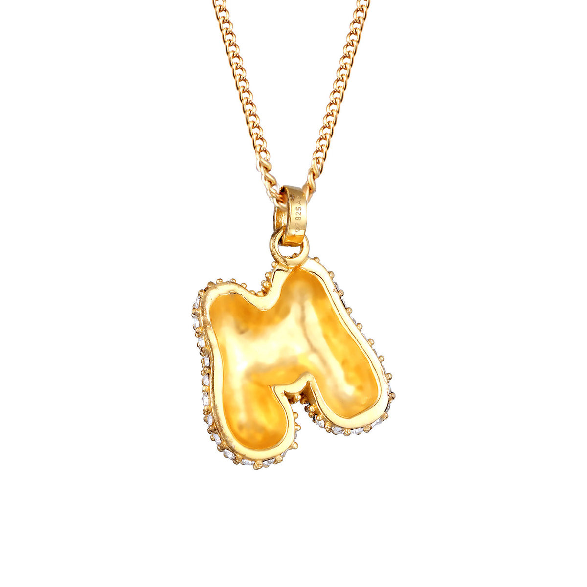 Gold - Elli | Halskette Bubble Buchstabe M | Mit Kristallen von Swarovski® (Weiß) | 925 Sterling Silber vergoldet
