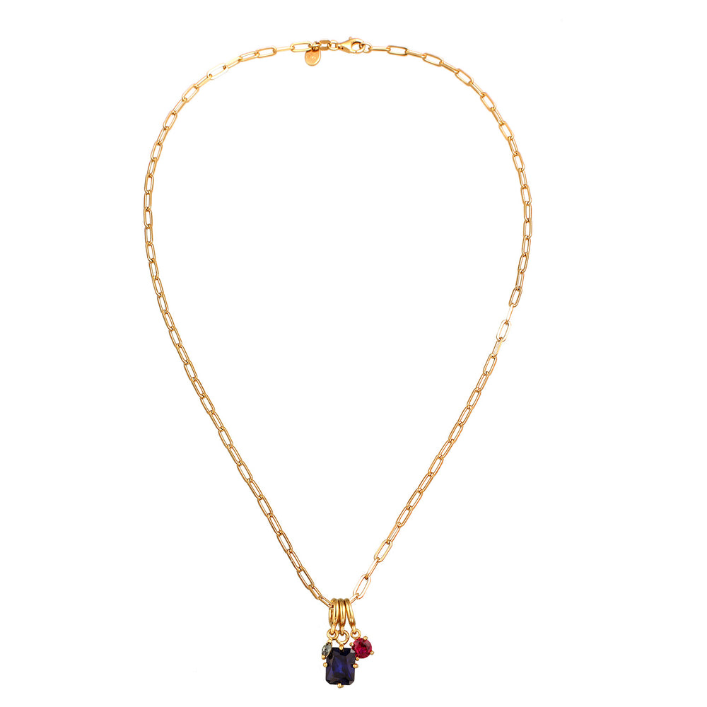 Glieder-Halskette Edelstein Anhänger | Saphir (Blau) & Turmalin (Grün) & Rubin (Rot)