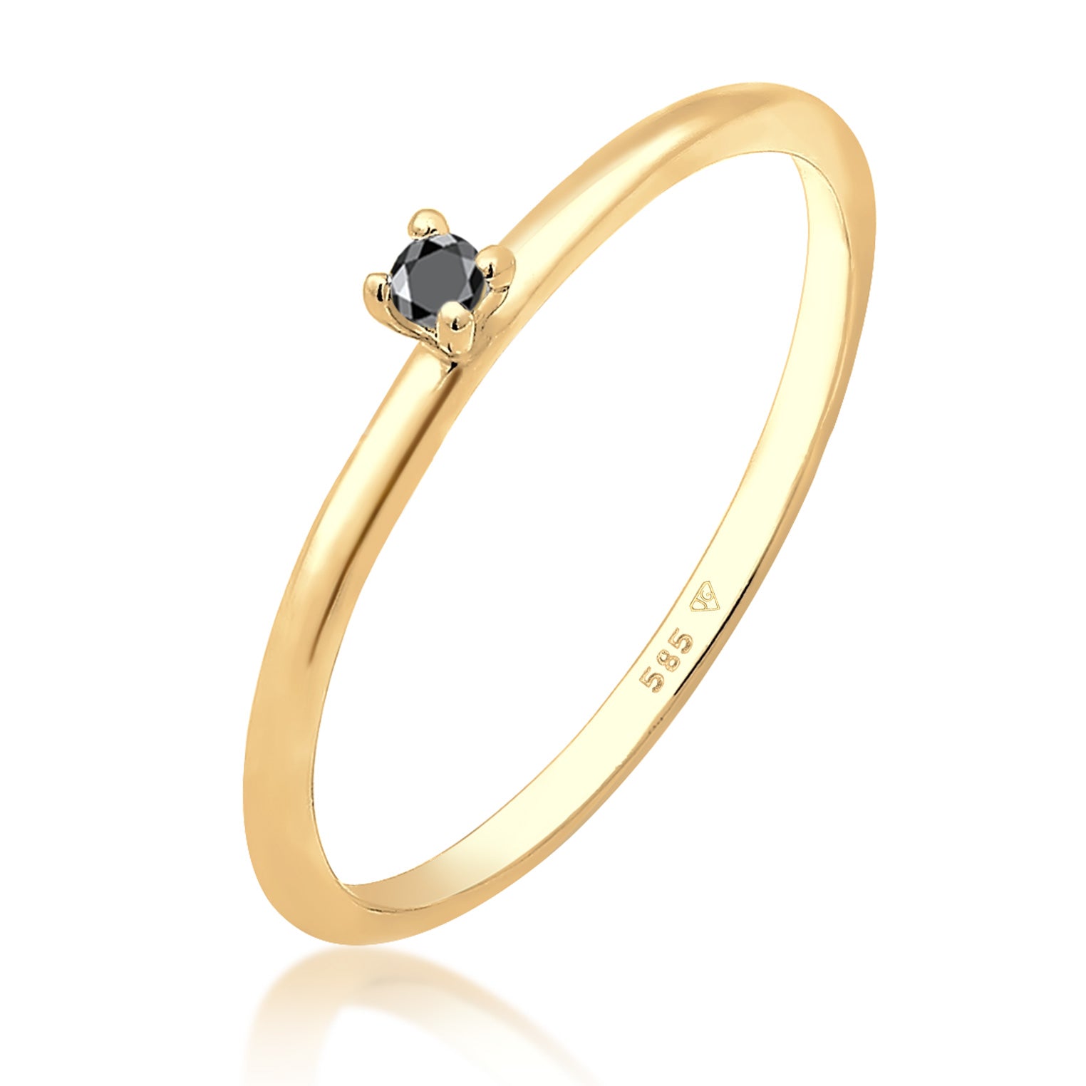 Gold - Elli DIAMONDS | Solitär-Ring | Diamant (Schwarz, 0.003 ct) | 585 Gelbgold