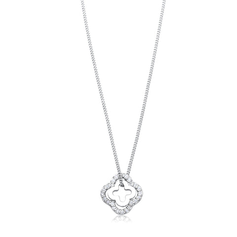Silber - Elli | Halskette Kleeblatt | Zirkonia (Weiß) | 925 Sterling Silber