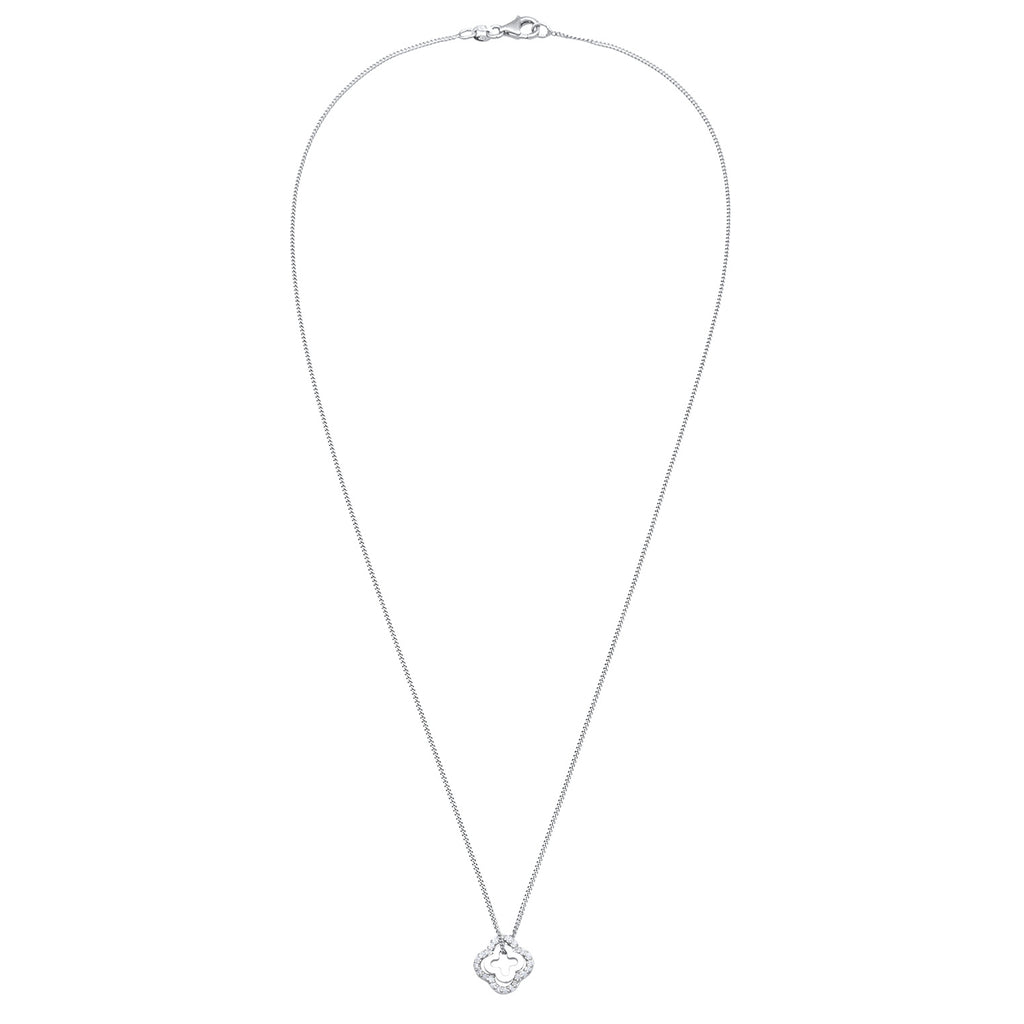 Silber - Elli | Halskette Kleeblatt | Zirkonia (Weiß) | 925 Sterling Silber