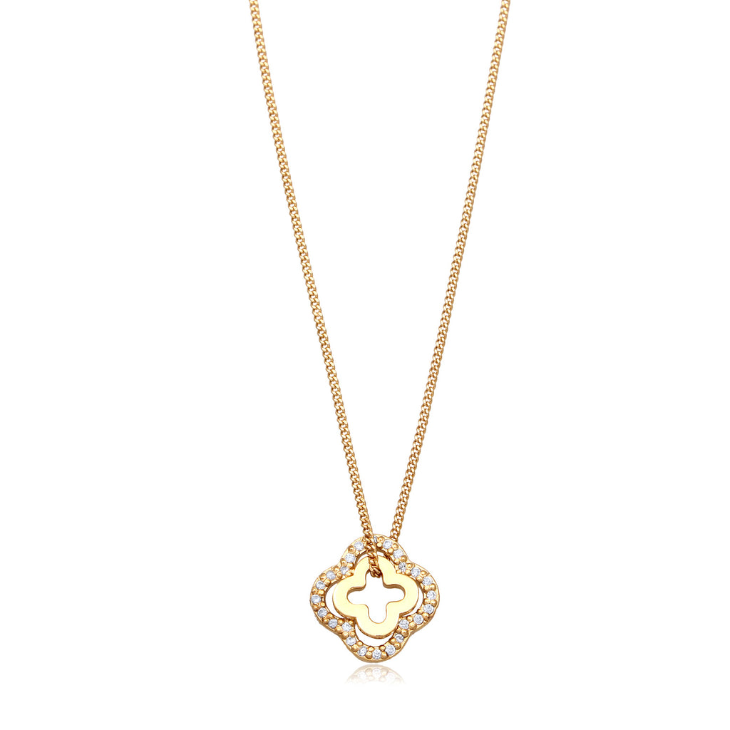 Gold - Elli | Halskette Kleeblatt | Zirkonia (Weiß) | 925 Sterling Silber vergoldet
