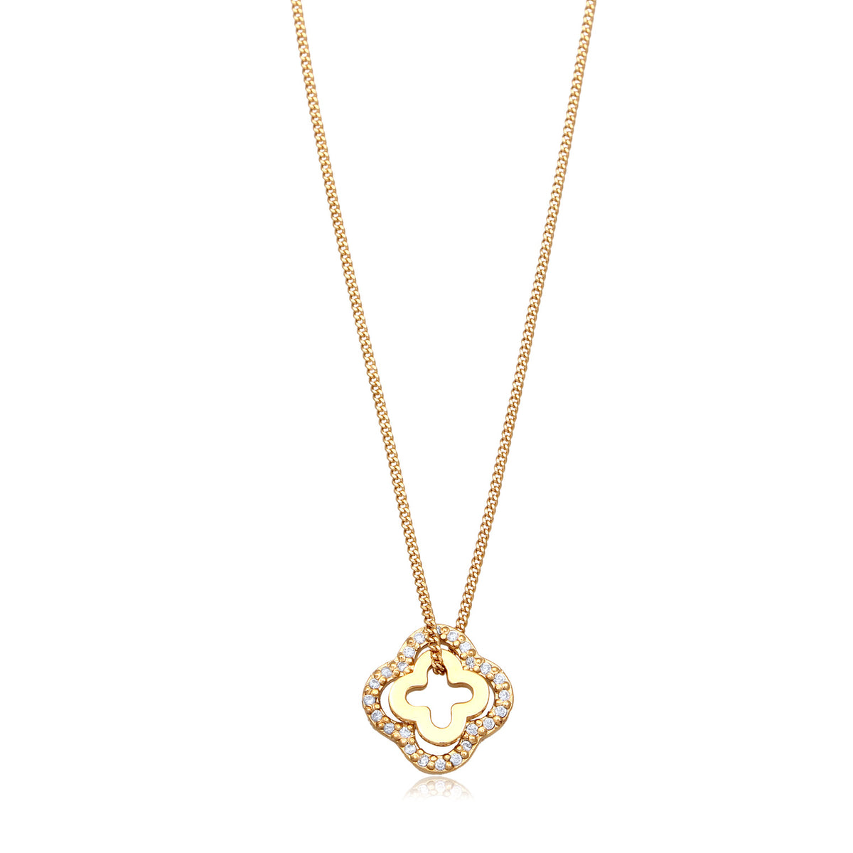 Gold - Elli | Halskette Kleeblatt | Zirkonia (Weiß) | 925 Sterling Silber vergoldet