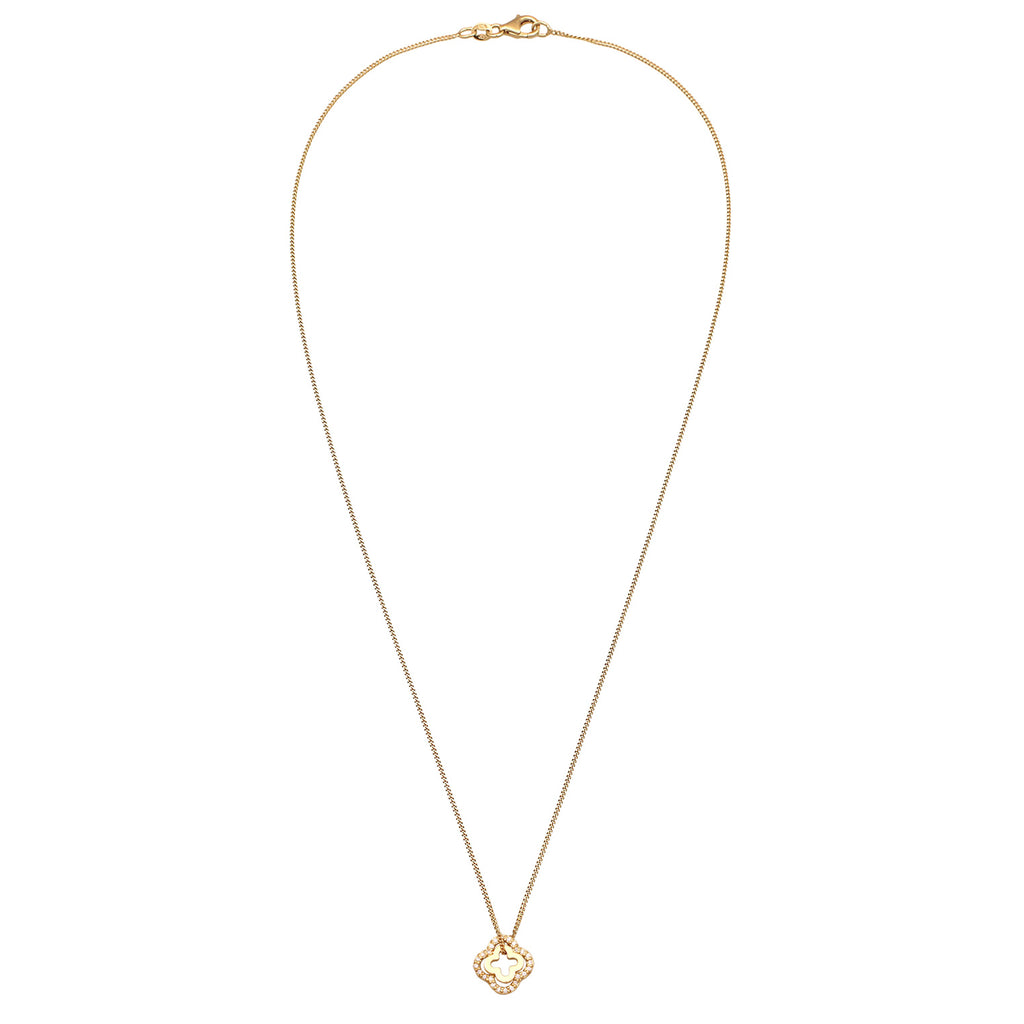 Gold - Elli | Halskette Kleeblatt | Zirkonia (Weiß) | 925 Sterling Silber vergoldet